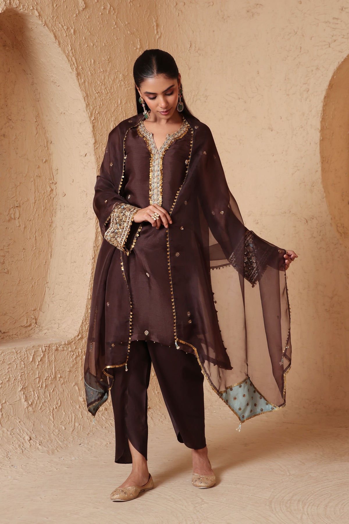 Brown Short Kurta Set