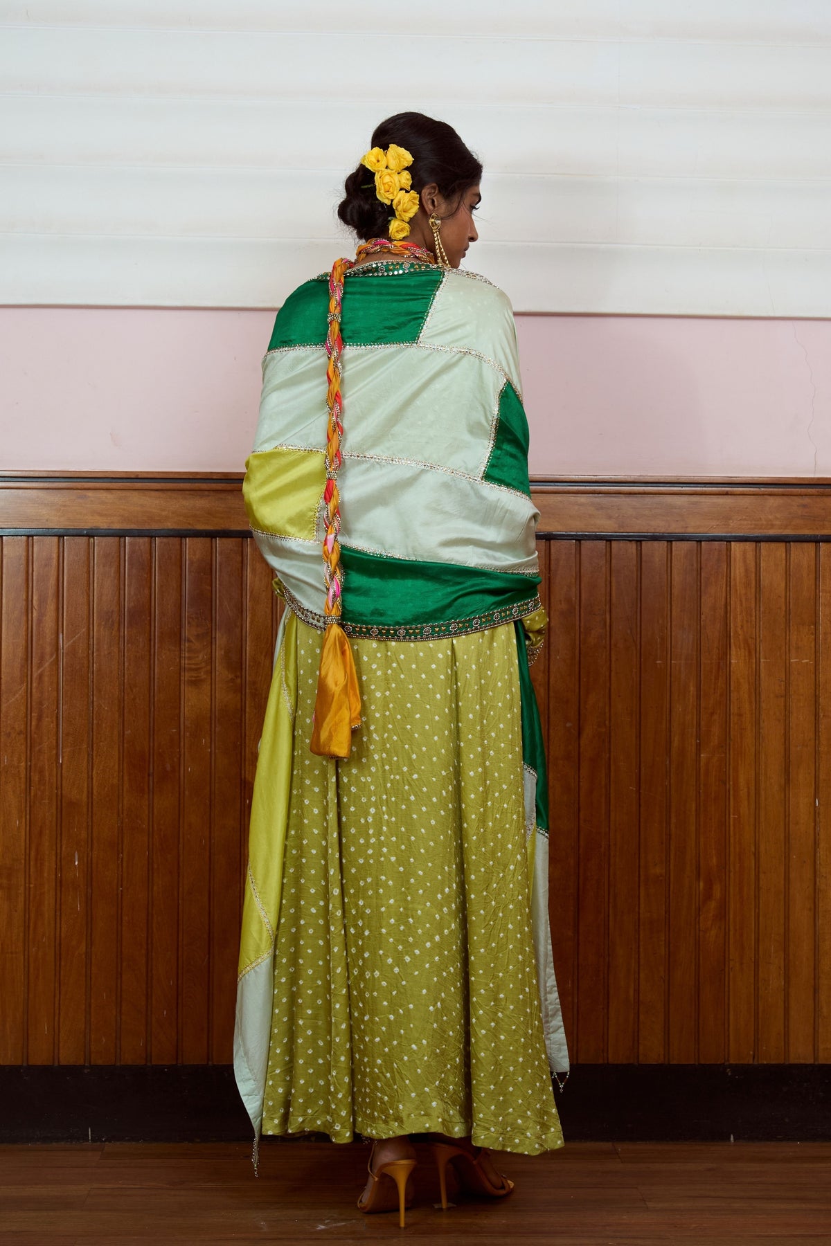 Ishq Olive Bandhani Anarkali Set