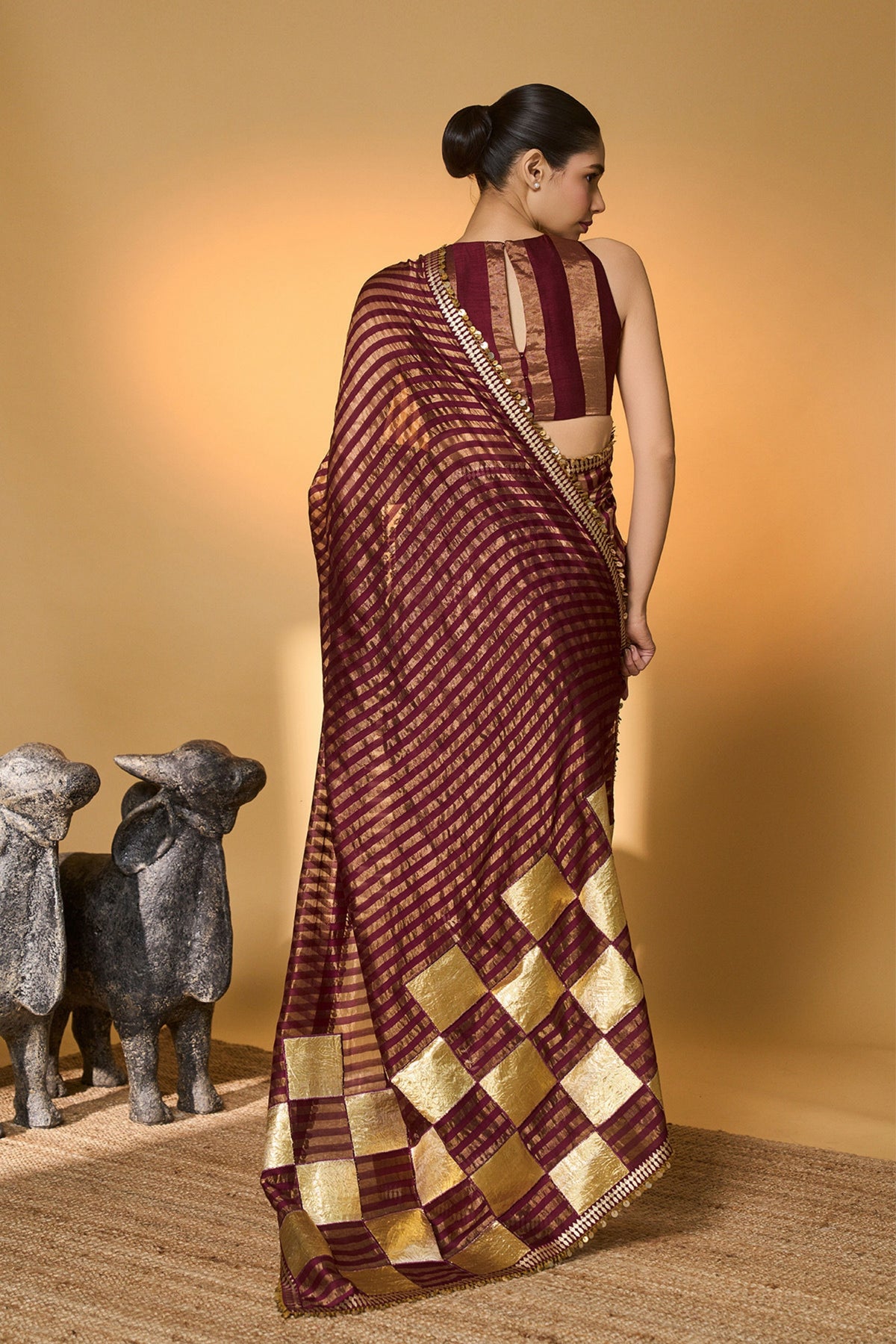 Olive Corncrest Gota Saree