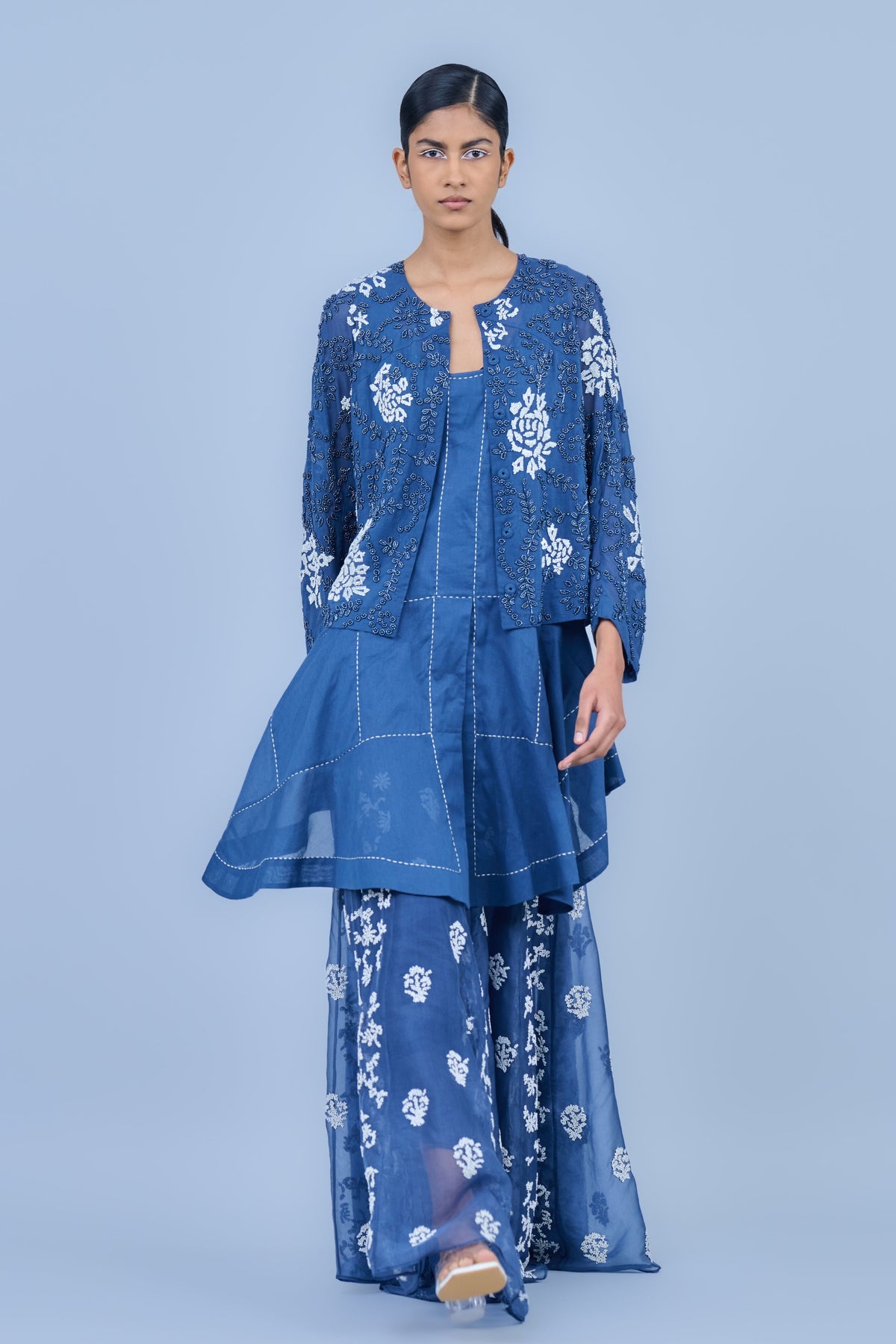 Space Blue Cotton Beadwork Jacket