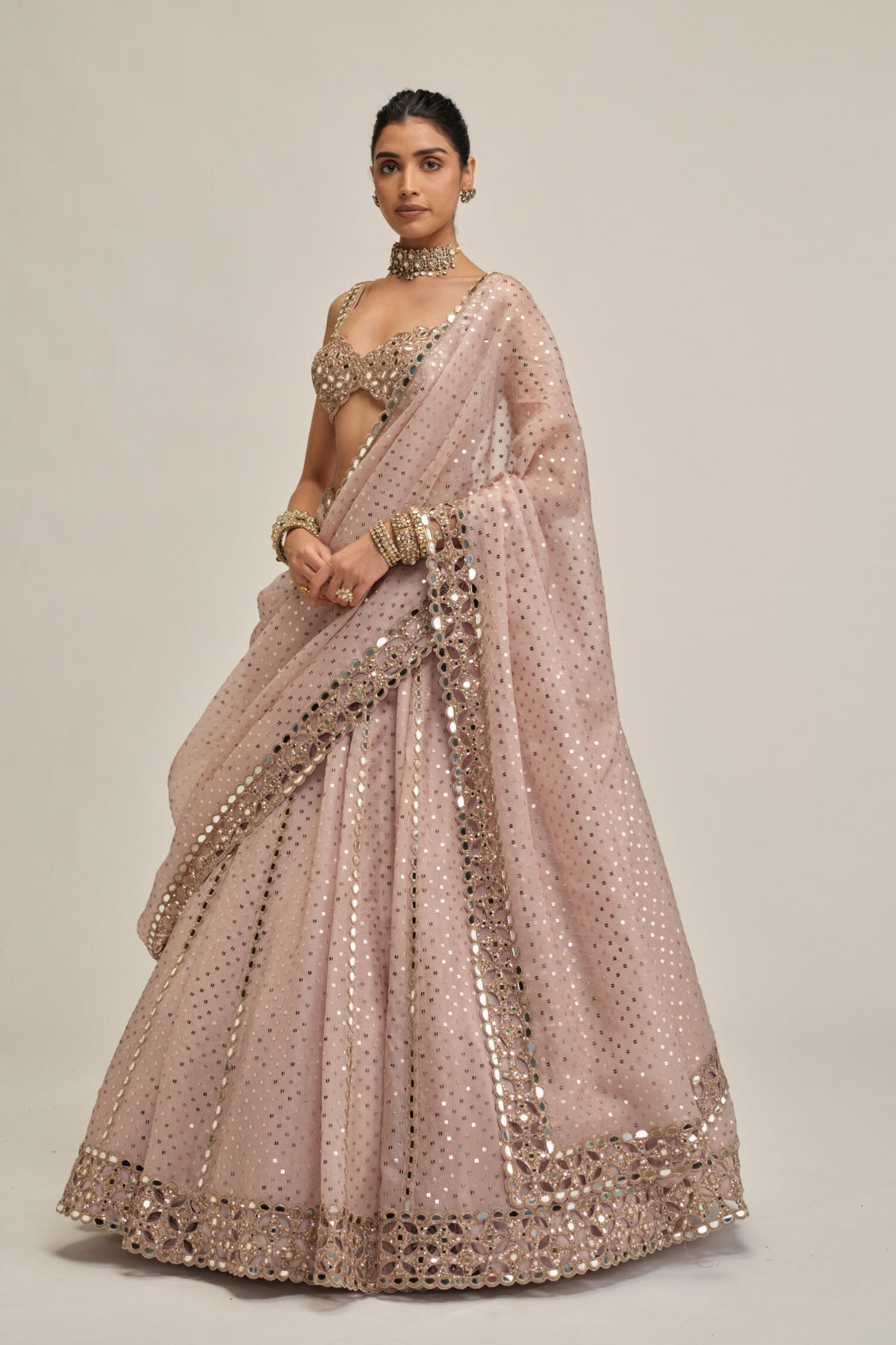 Ash Pink Sequins Lehenga Set