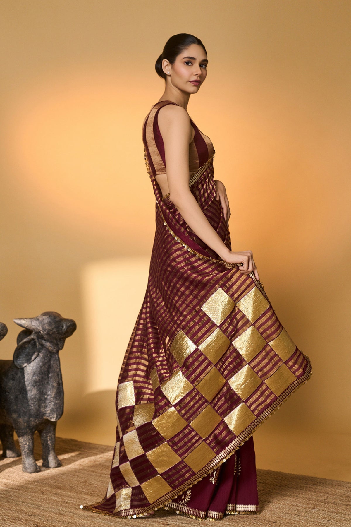 Olive Corncrest Gota Saree