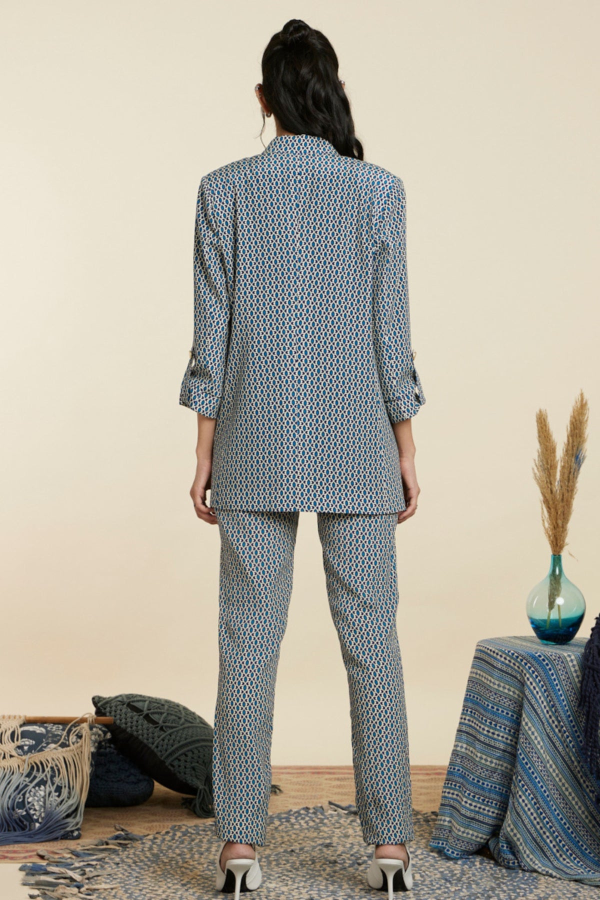 Blue Boho Stripe Blazer Set