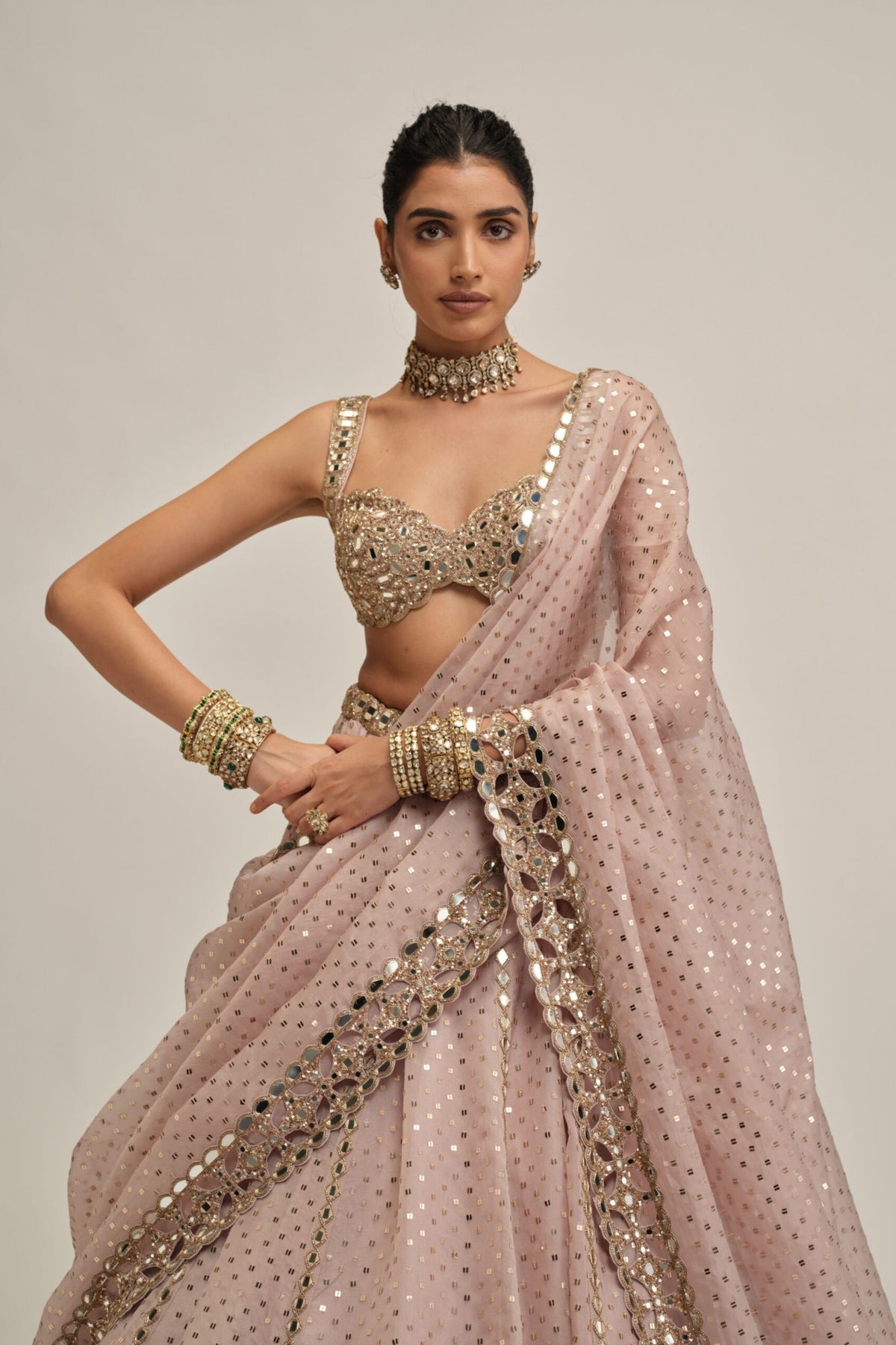 Ash Pink Sequins Lehenga Set
