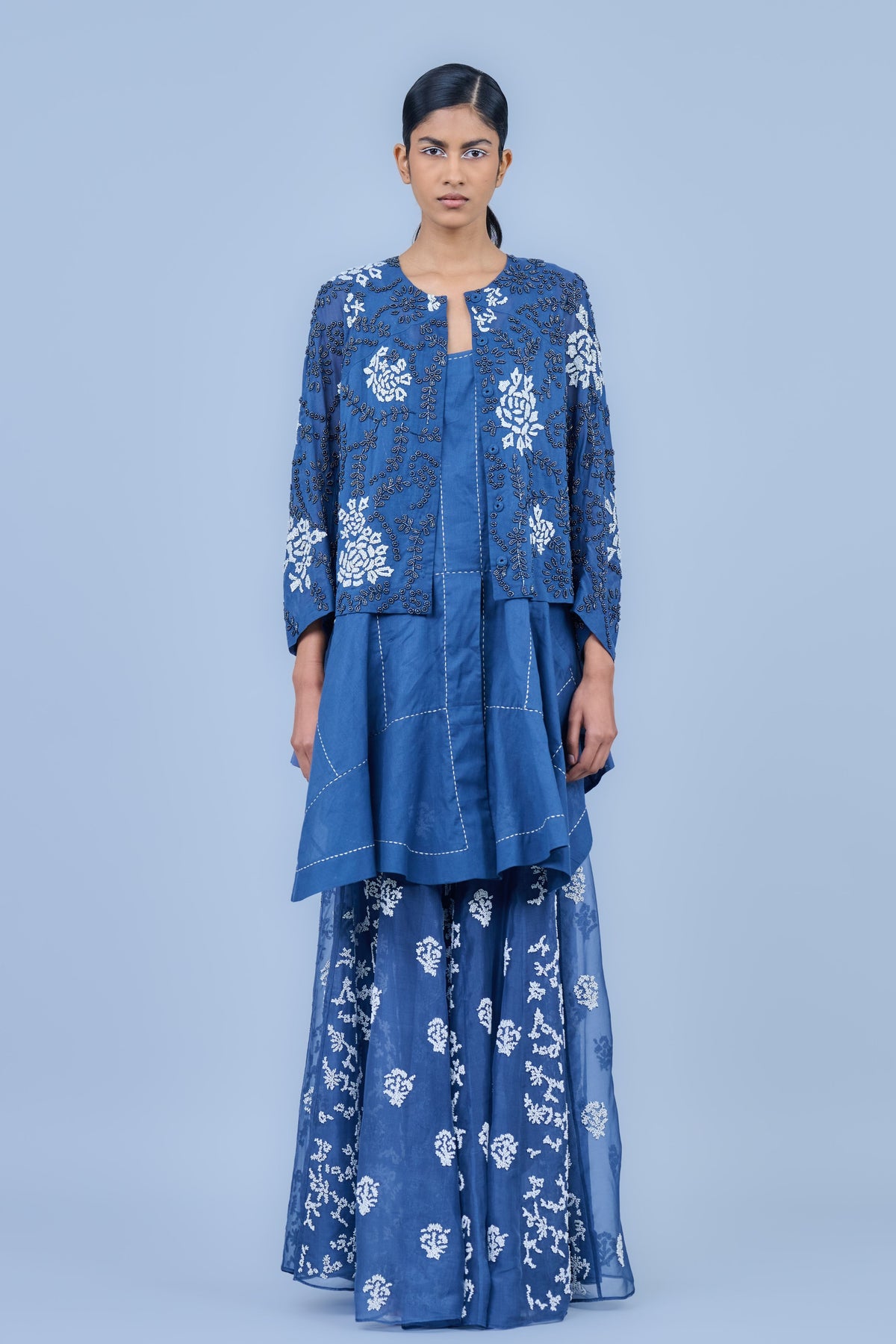 Space Blue Cotton Beadwork Jacket