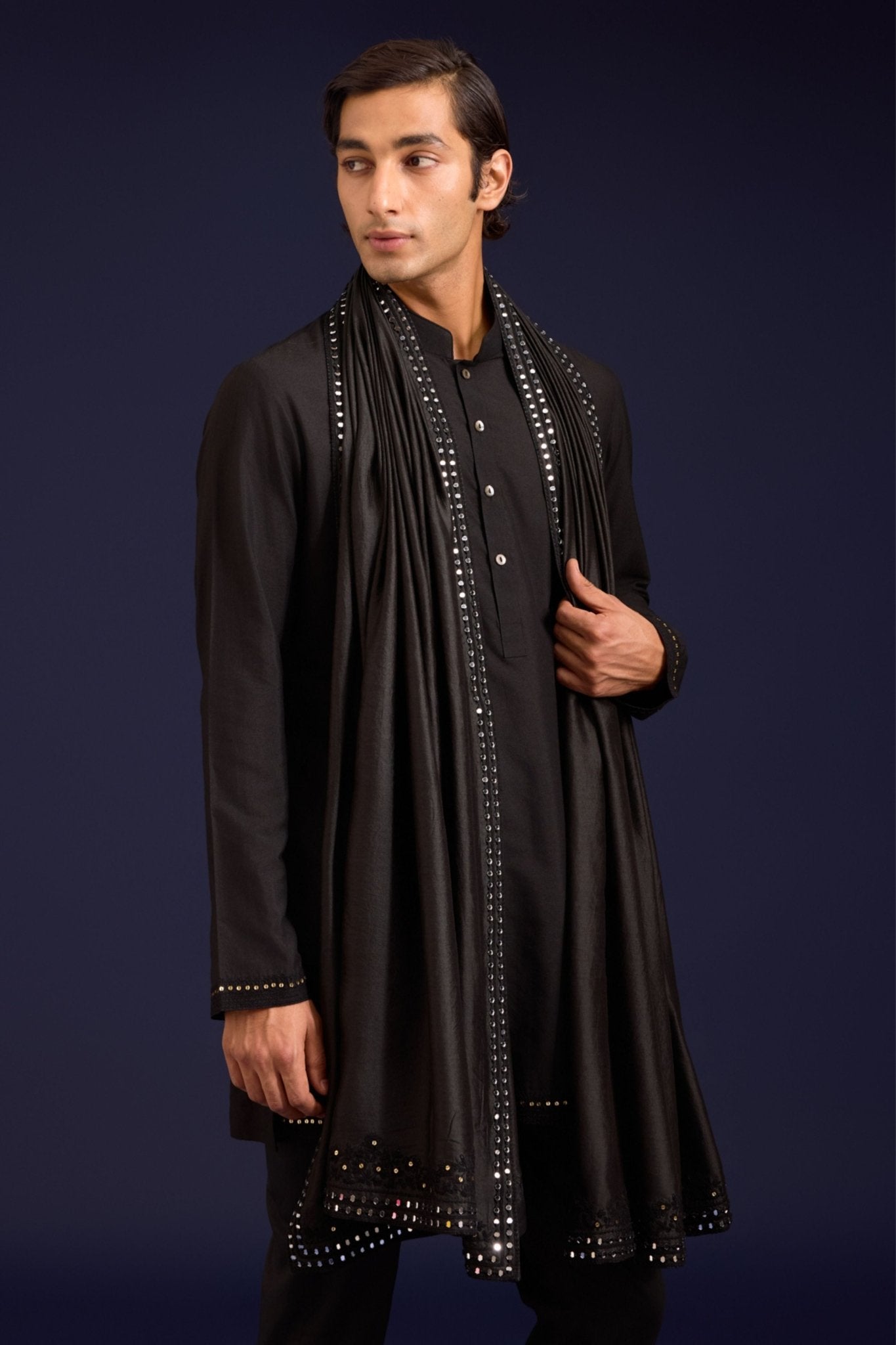 Black Chinniya Silk Stole - Devnaagri Menswear - Elahe