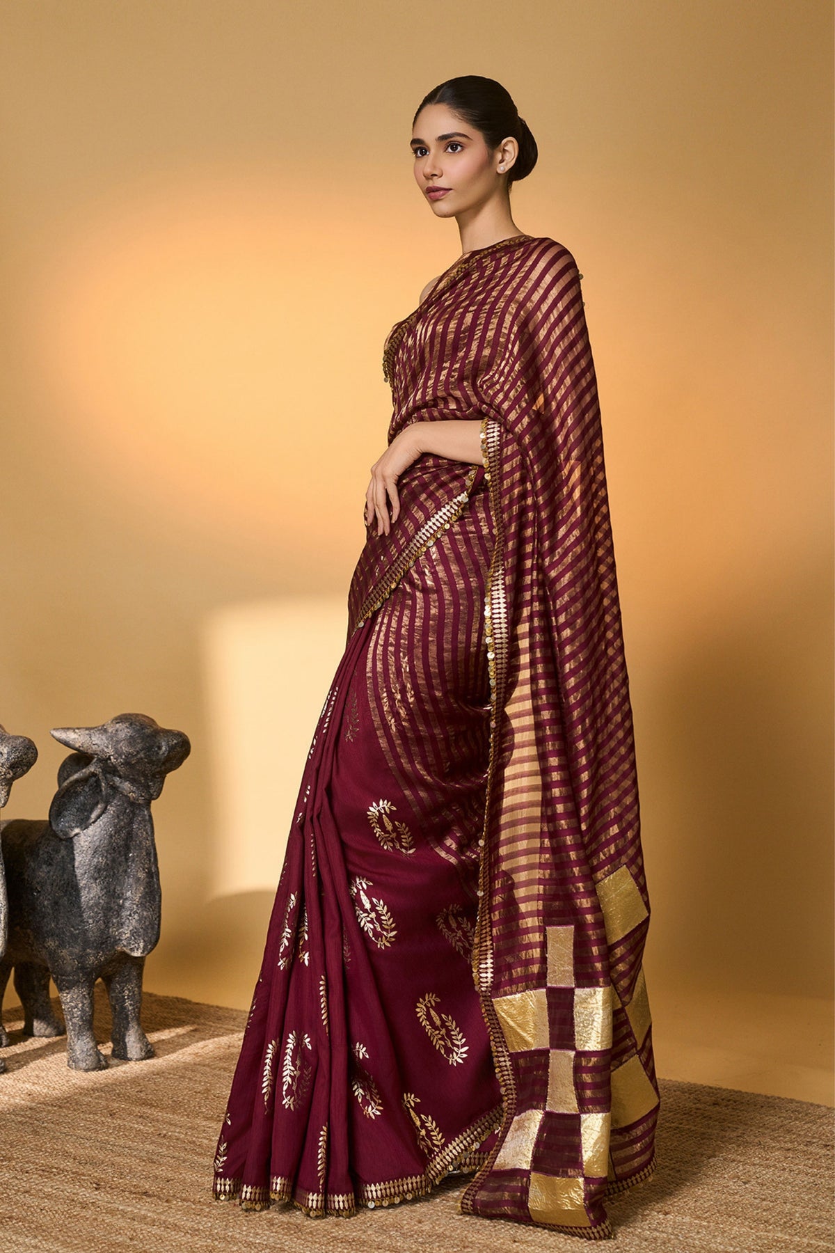 Olive Corncrest Gota Saree