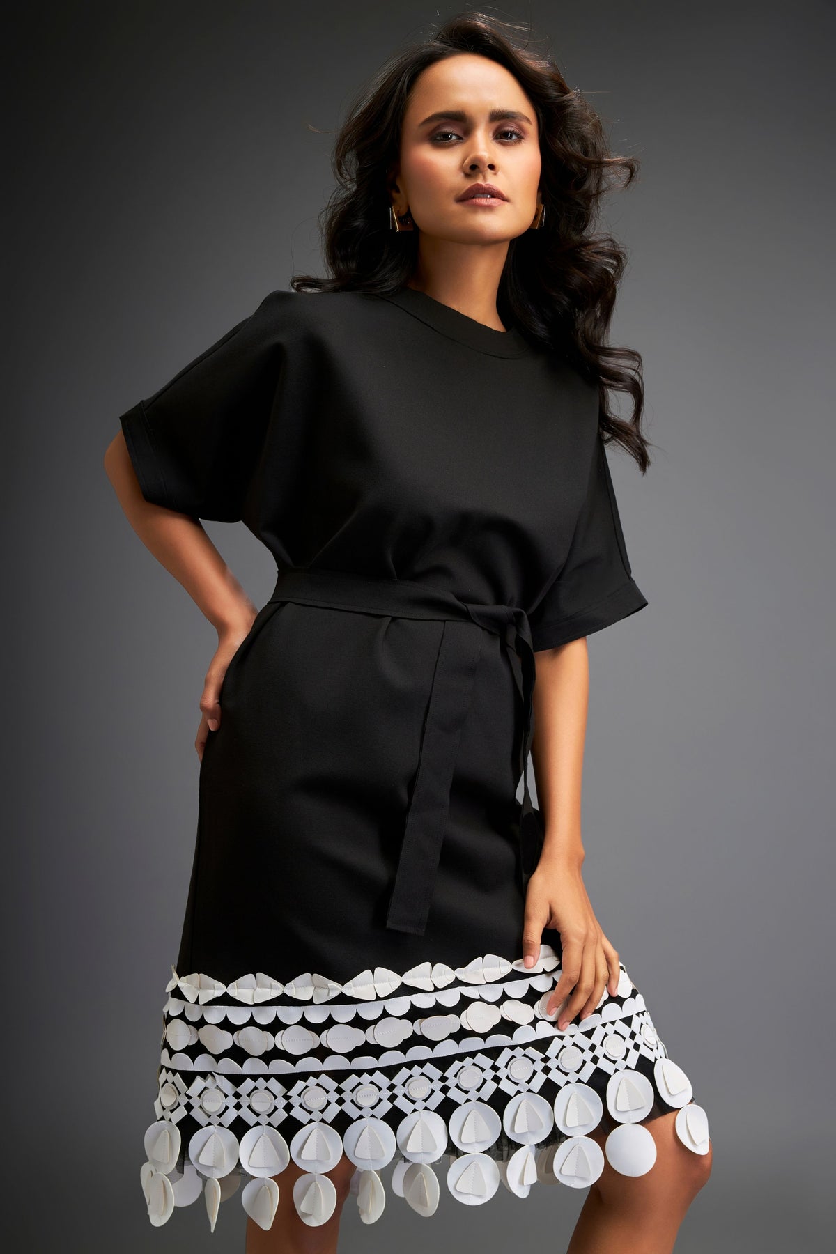 Black Belted Waist Dress