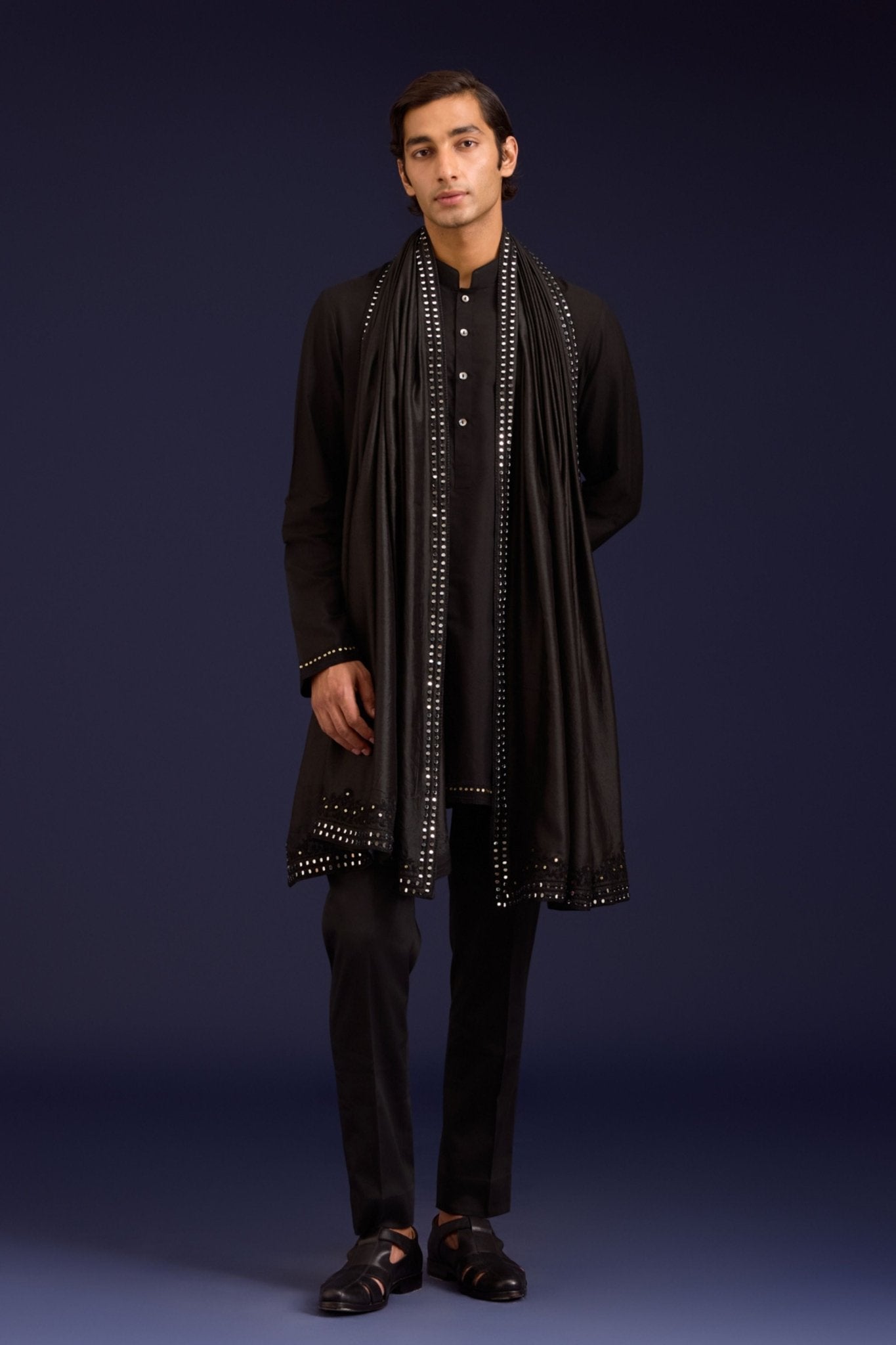 Black Chinniya Silk Stole - Devnaagri Menswear - Elahe