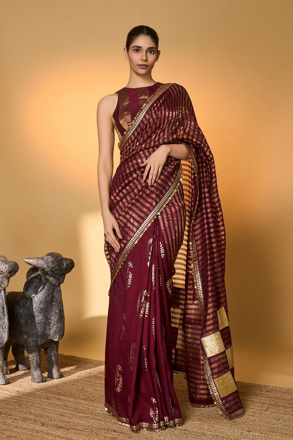 Olive Corncrest Gota Saree