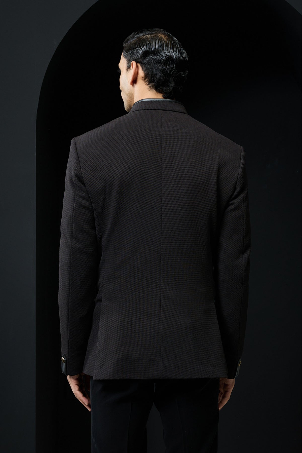 Black Bandhgala Set With Slant Cut
