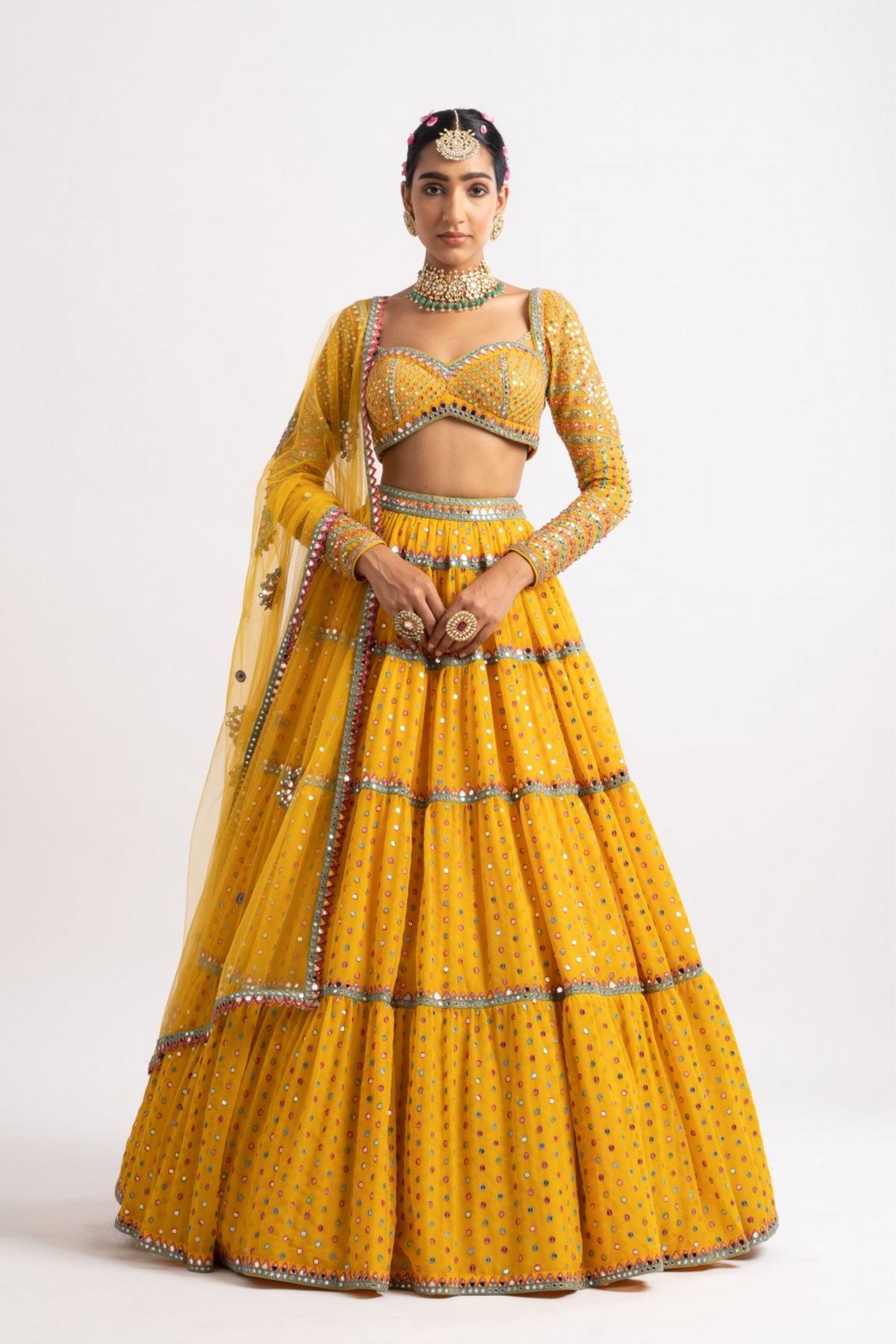 Yellow multi tier lehenga