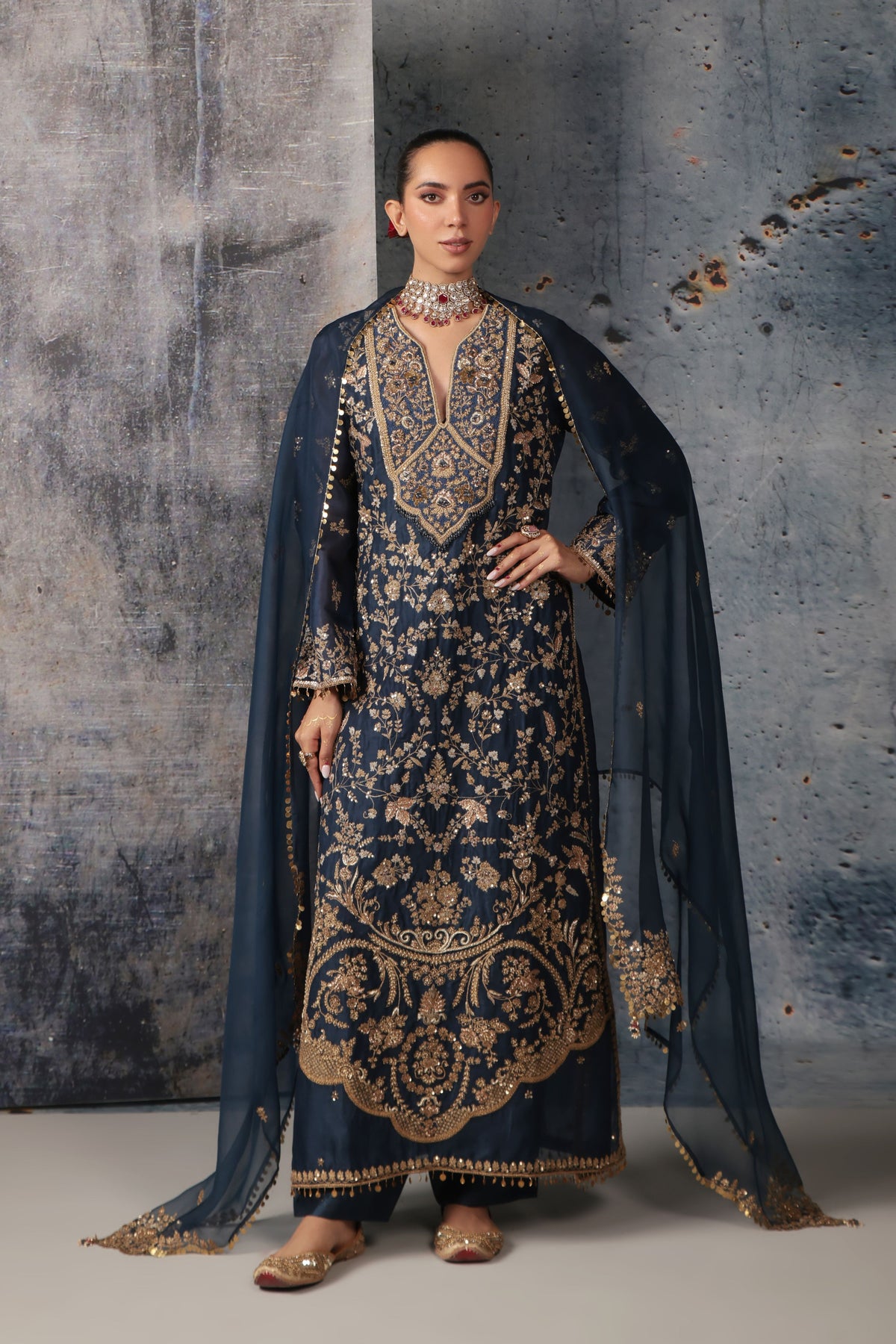 Blue Long Jaal Kurta Set