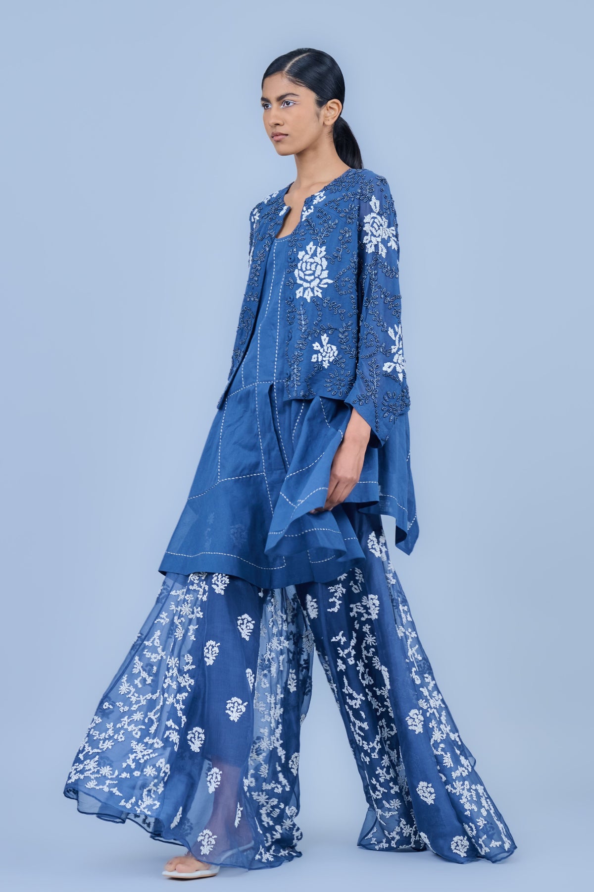 Silk Organza Sharara in Space Blue