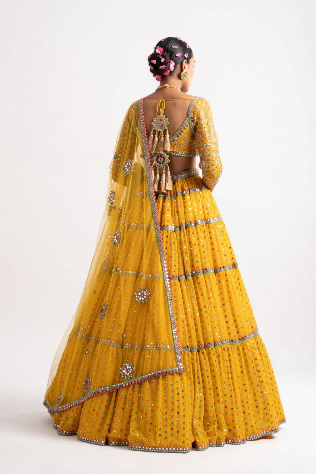 Yellow multi tier lehenga