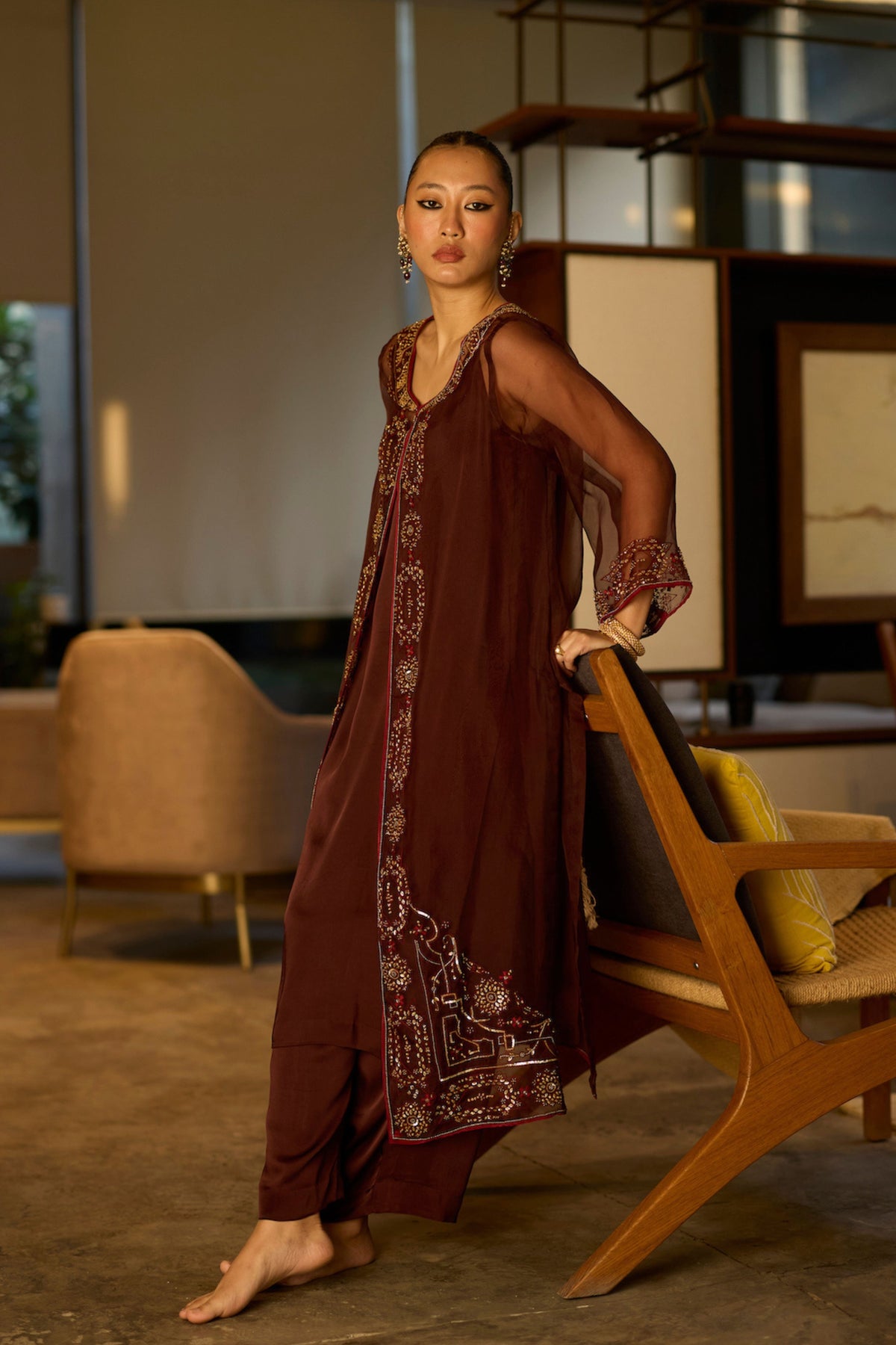 Brown Rawani Kurta Set