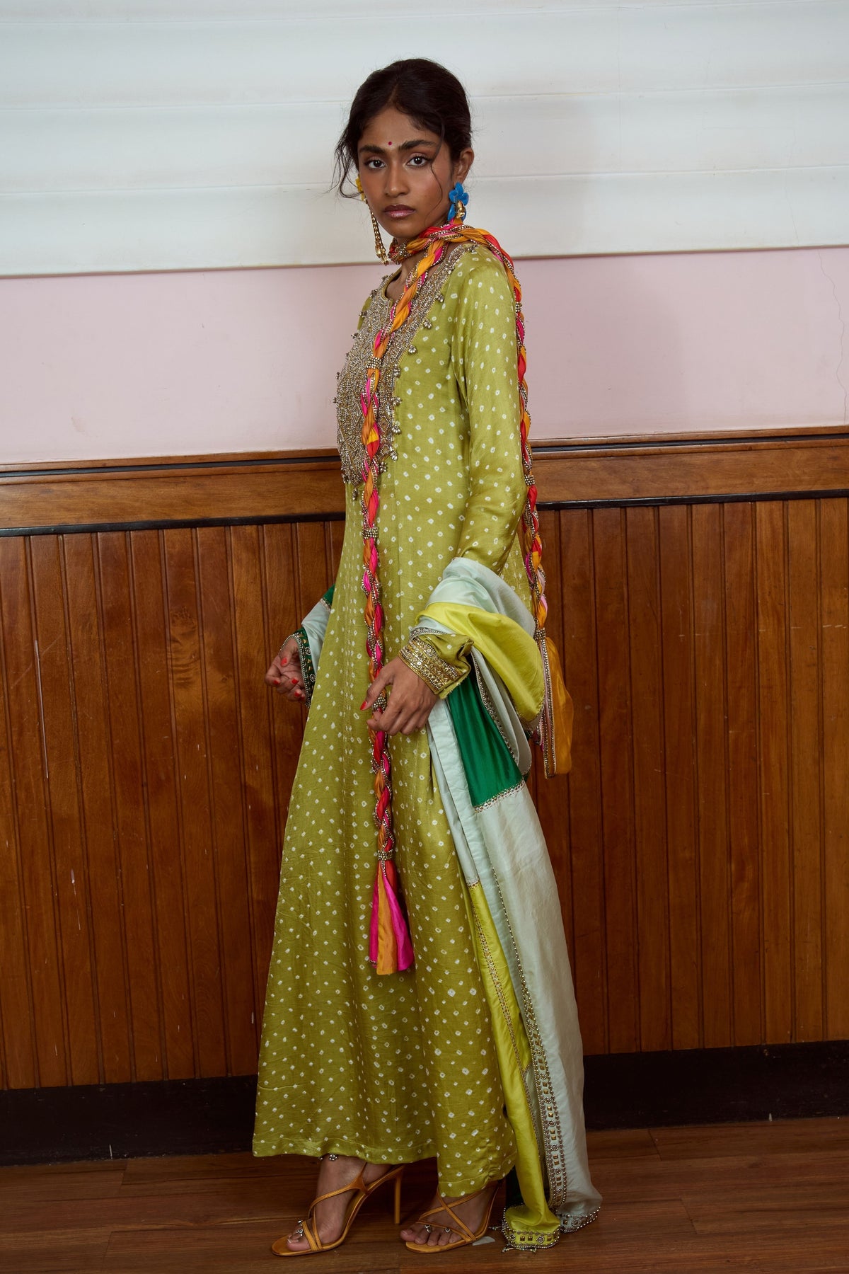 Ishq Olive Bandhani Anarkali Set