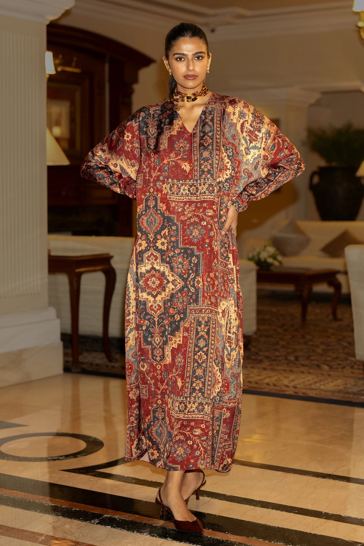 Kilim Print Kaftan Dress