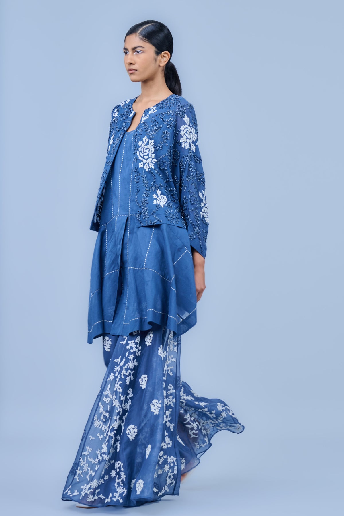 Space Blue Cotton Beadwork Jacket