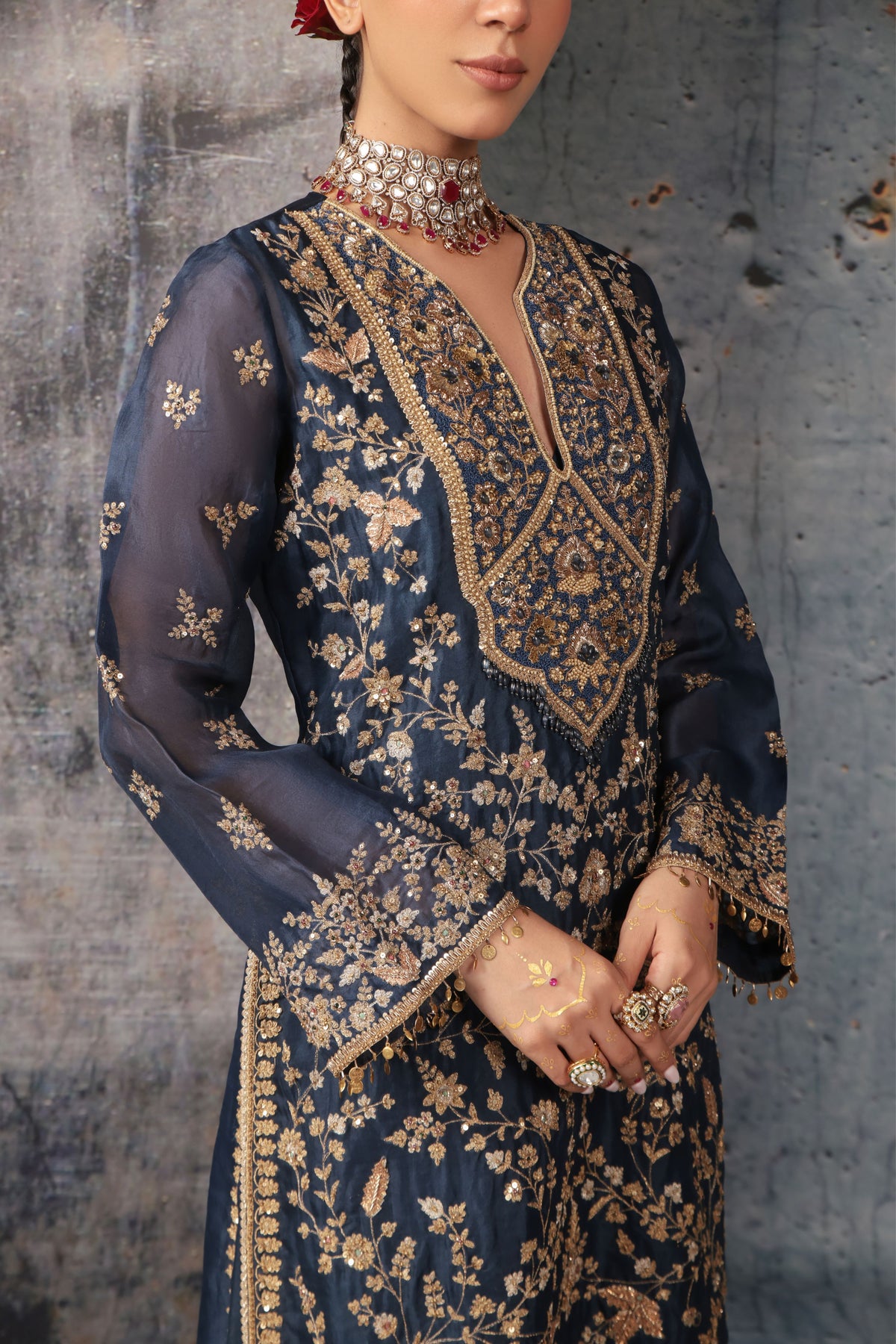 Blue Long Jaal Kurta Set