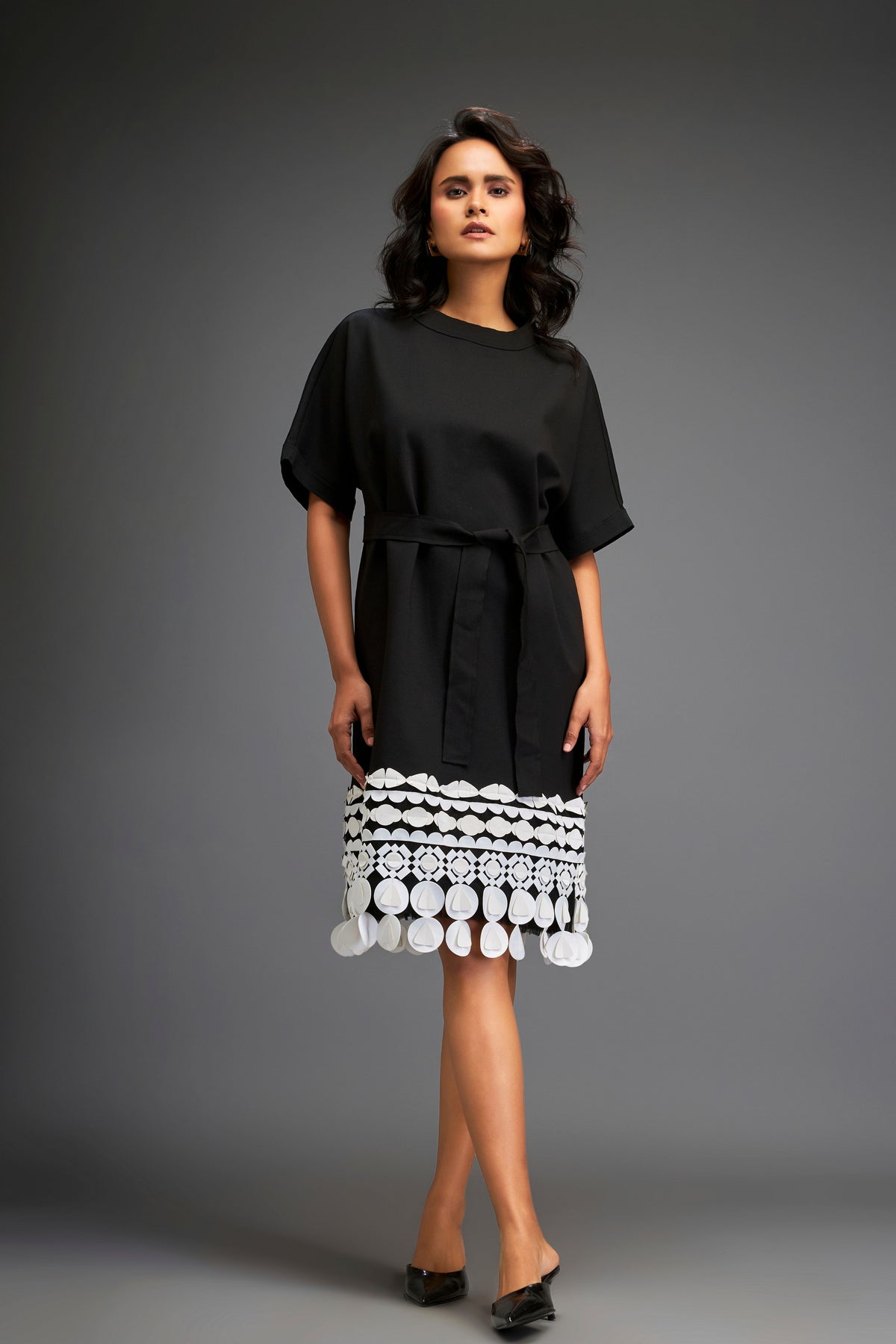 Black Belted Waist Dress