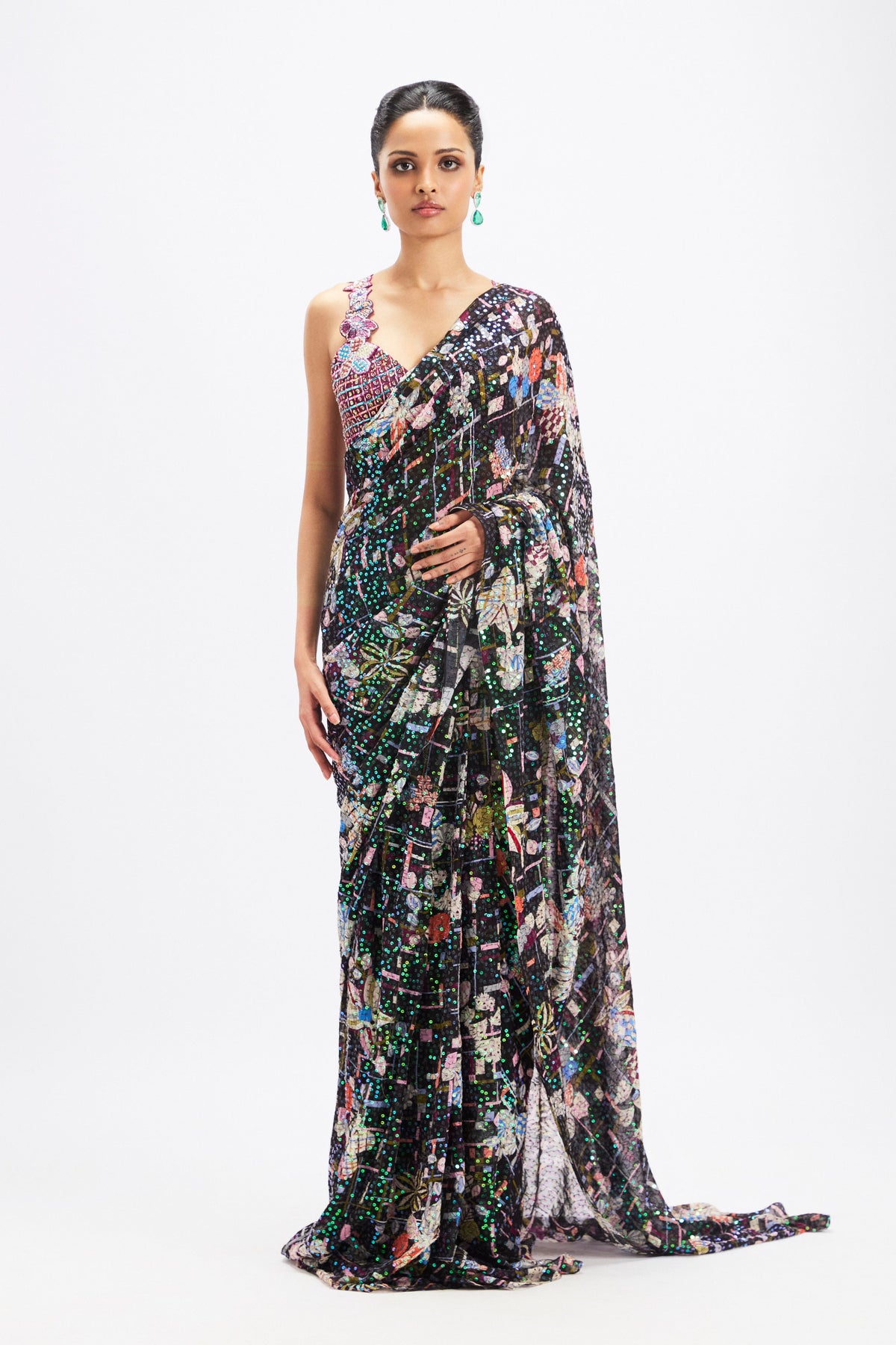 Noctura Sequin Tulle Saree
