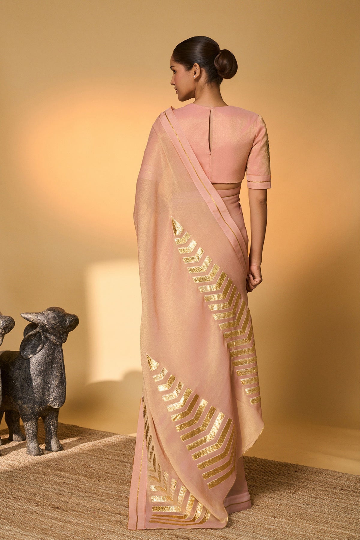 Baby Pink Droopy Bloom Gota Saree