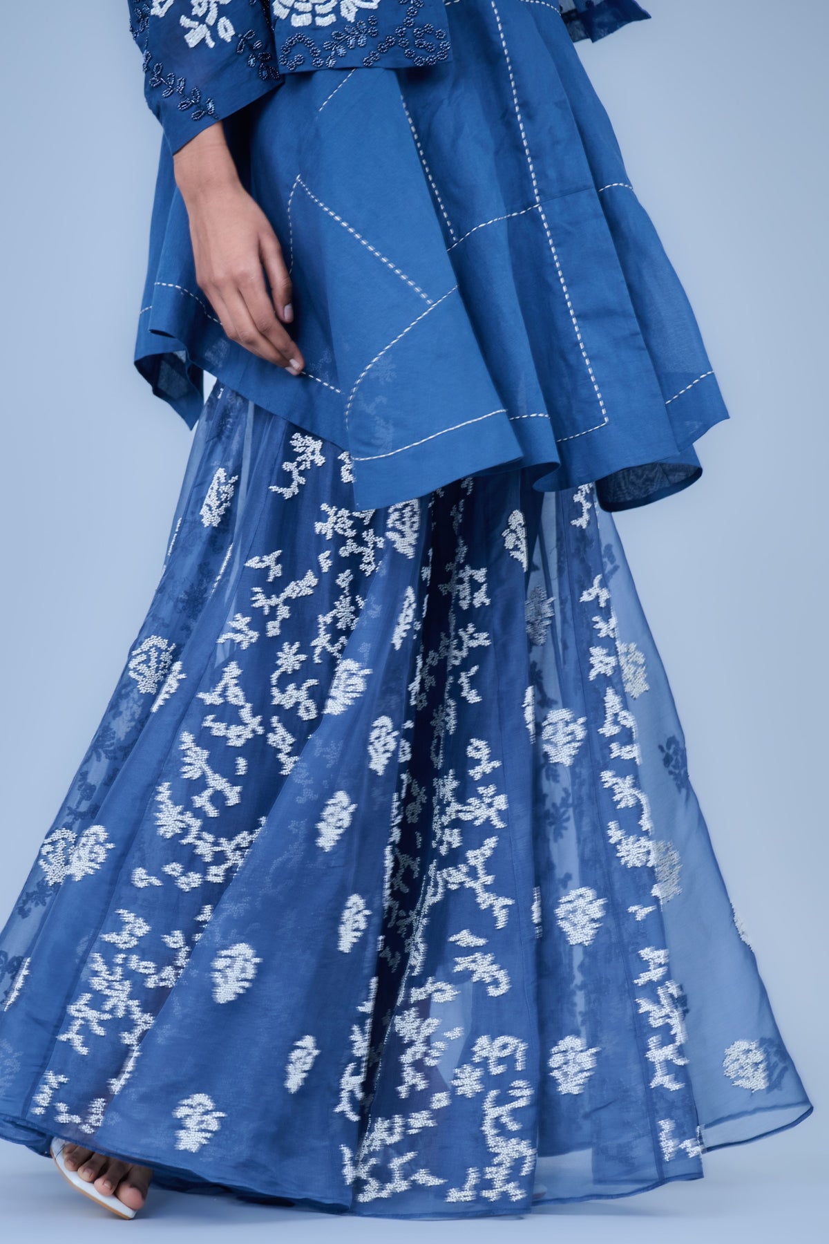 Silk Organza Sharara in Space Blue