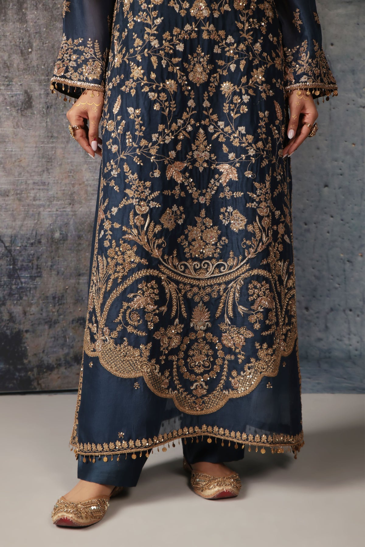 Blue Long Jaal Kurta Set