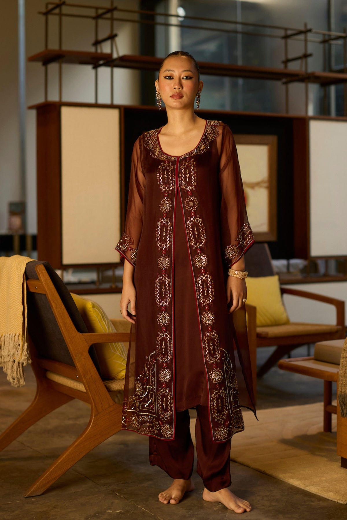 Brown Rawani Kurta Set