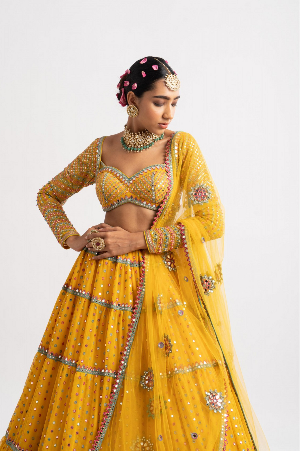 Yellow multi tier lehenga
