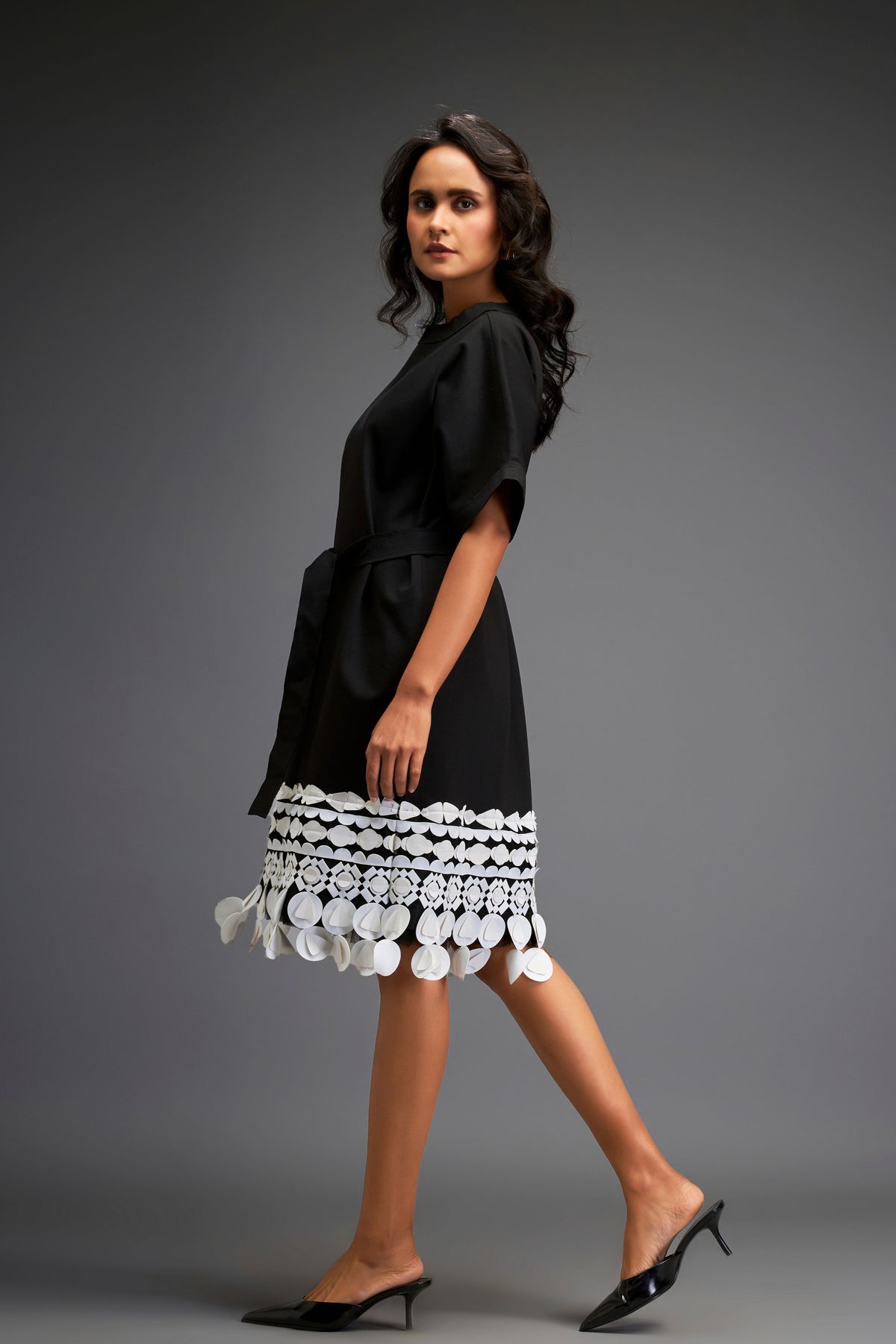 Black Belted Waist Dress