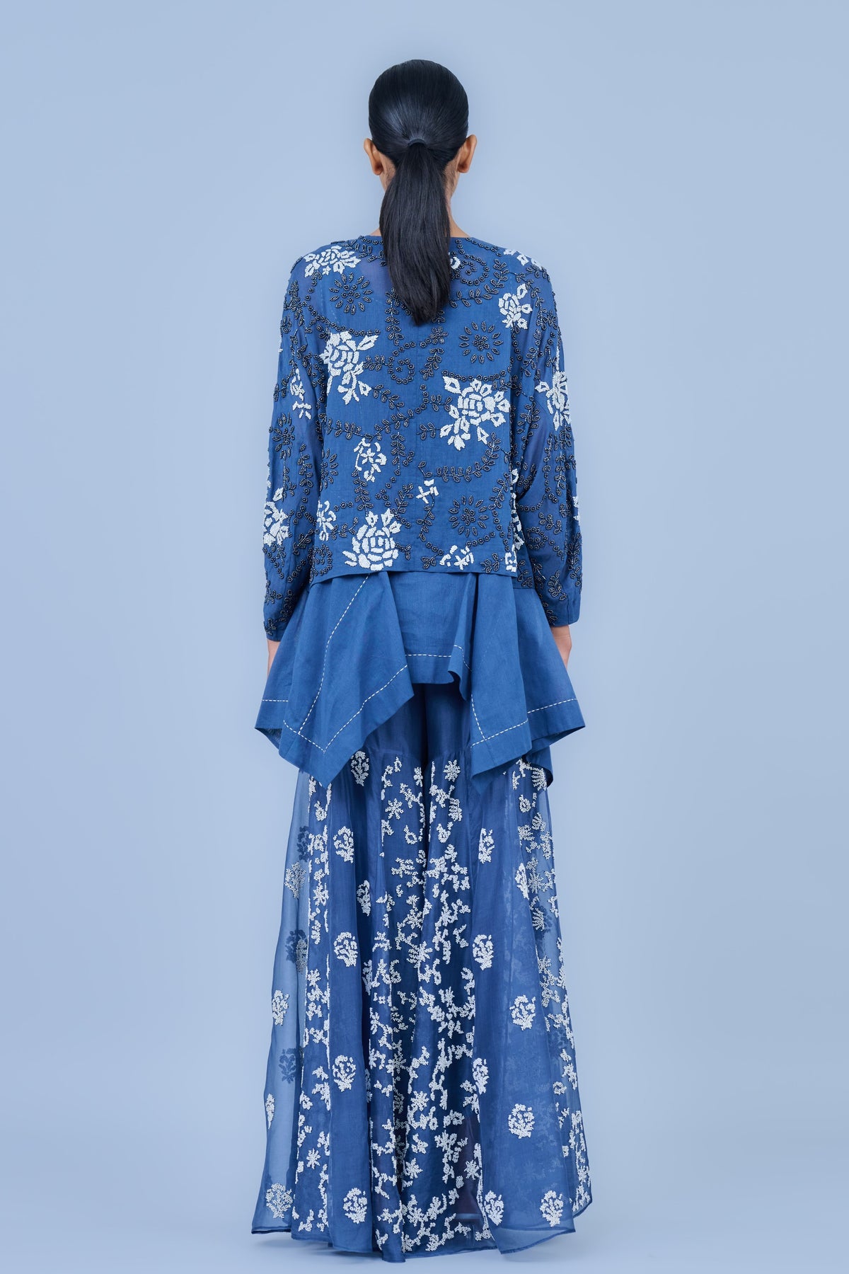 Space Blue Cotton Beadwork Jacket