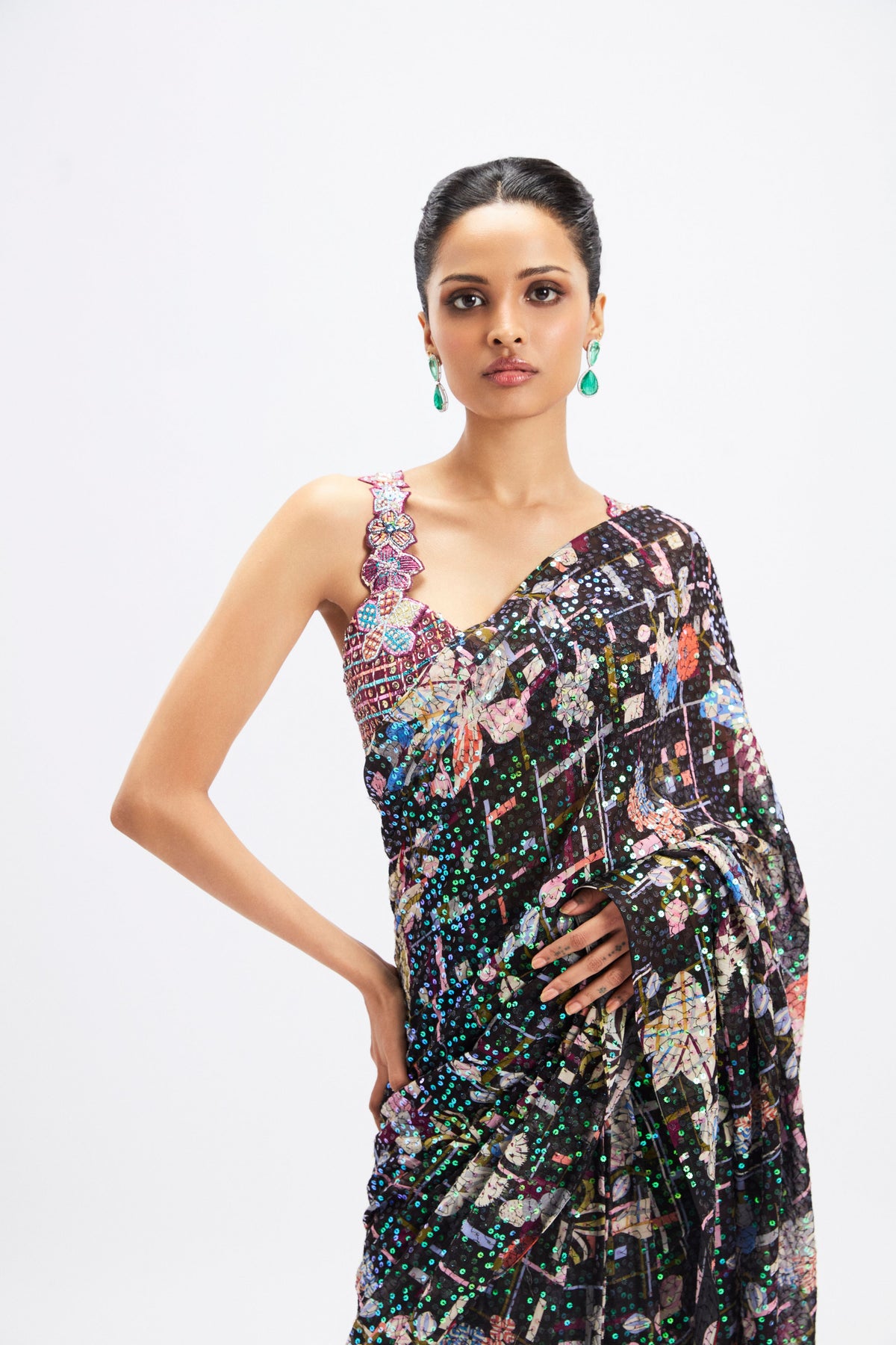 Noctura Sequin Tulle Saree