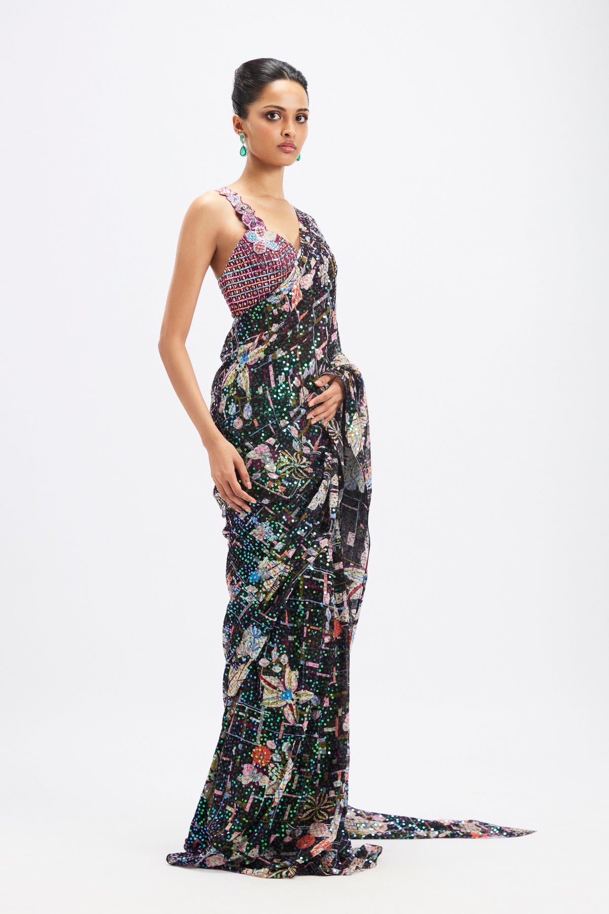 Noctura Sequin Tulle Saree