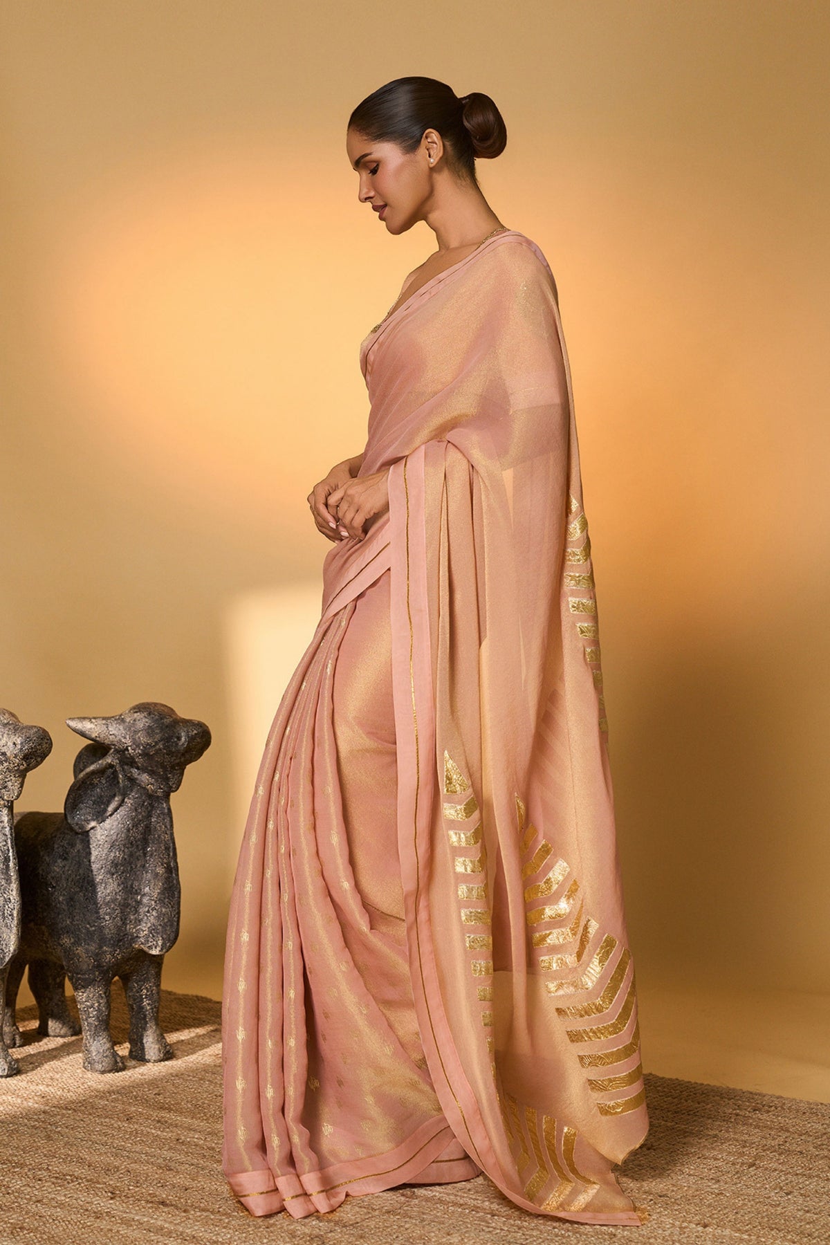 Baby Pink Droopy Bloom Gota Saree
