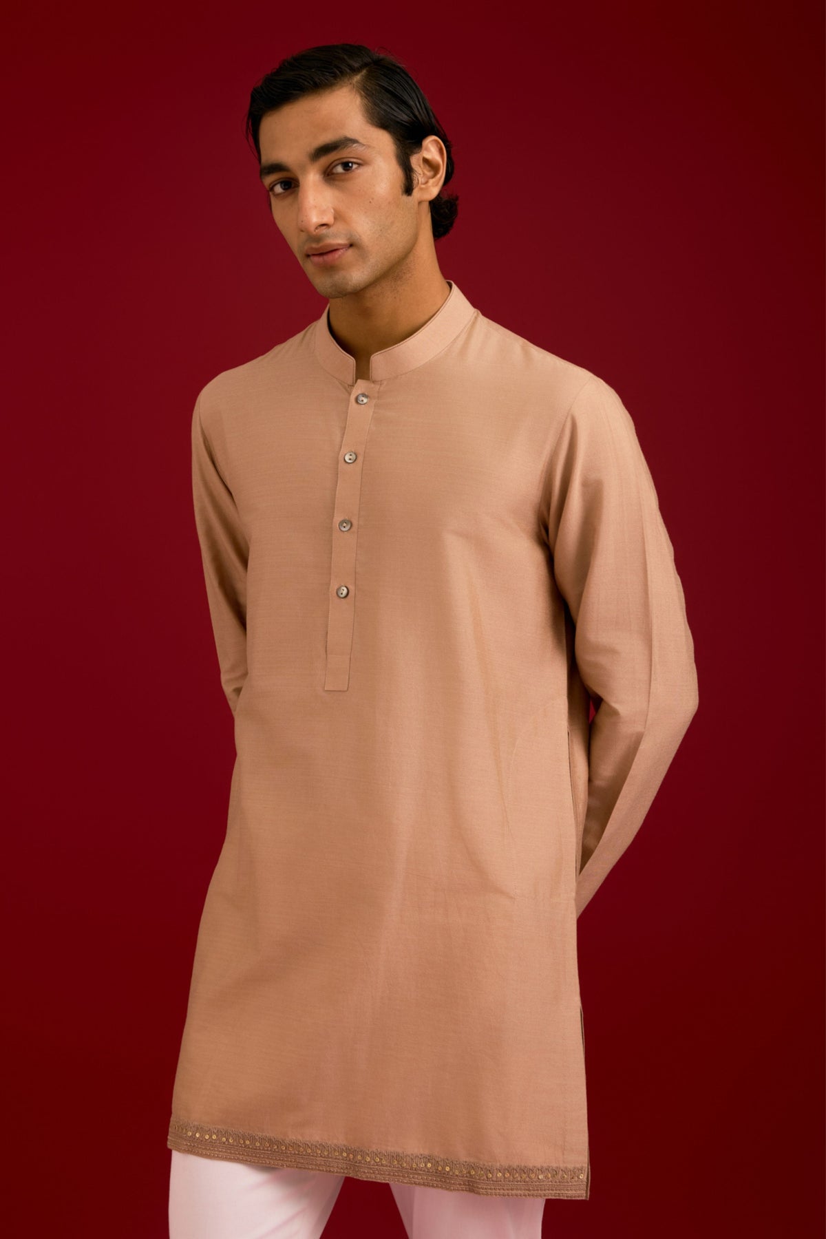 Beige Linen Satin Bundi Set