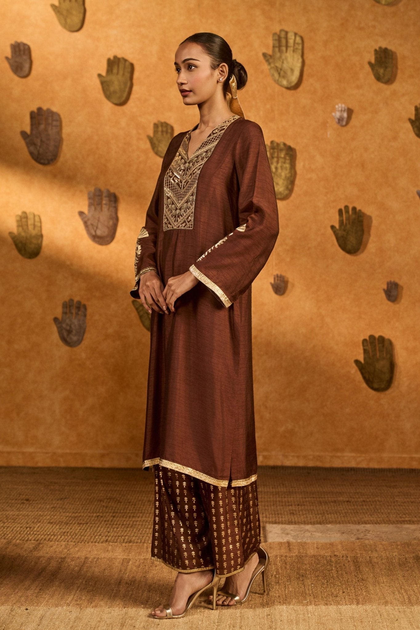 Sepia Cherry Vine Kurta Set - Masaba - Elahe