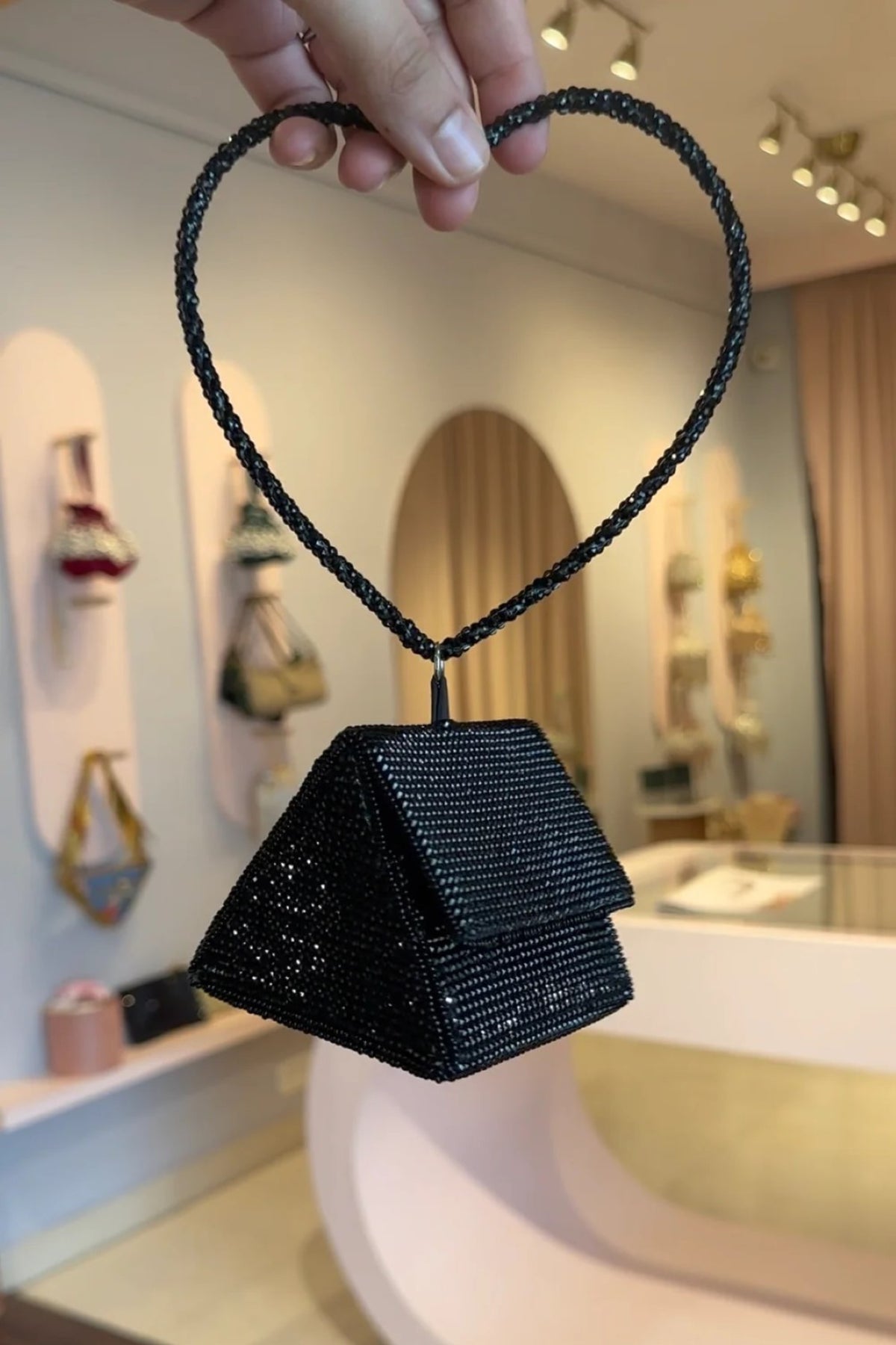 Black Nano Charm Bag With Heart Handle