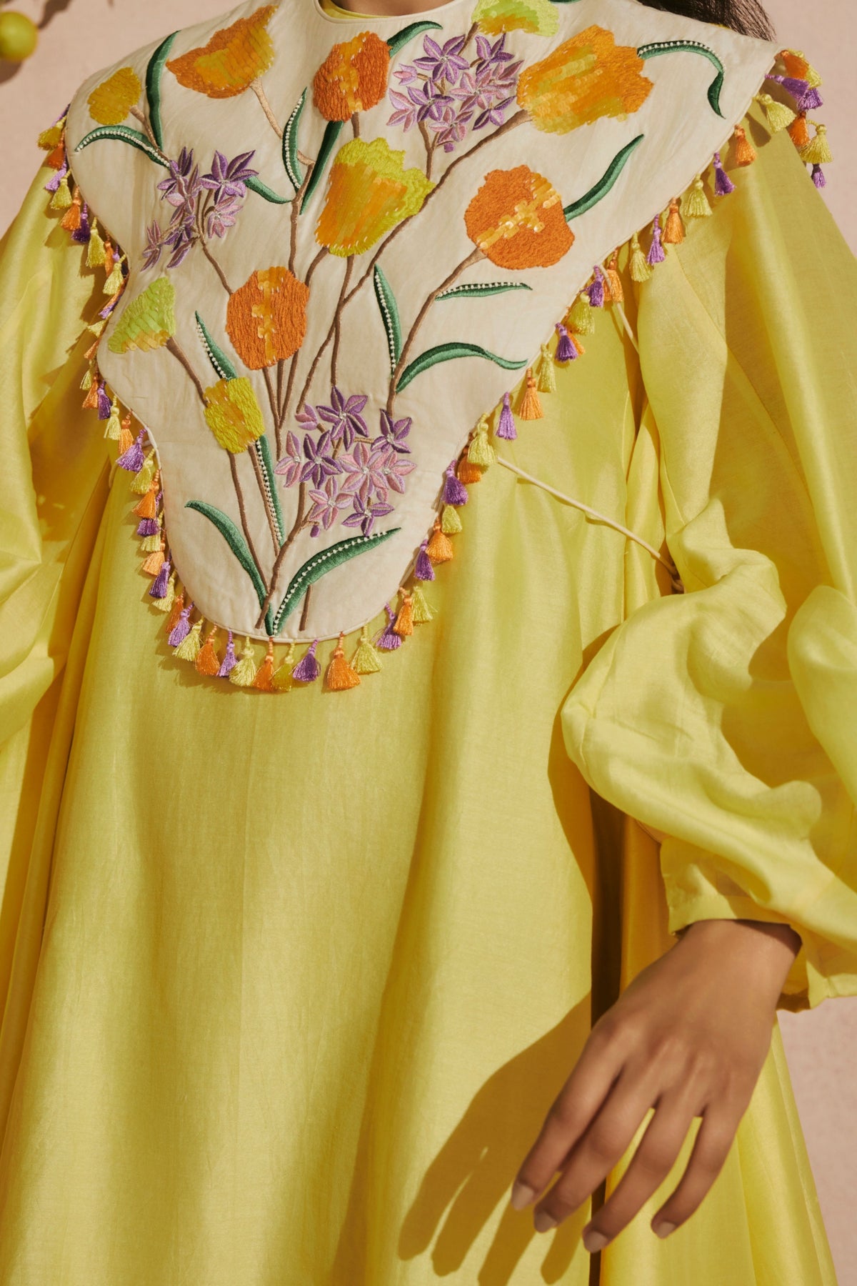 Butter Yellow Short Dress With Tulip Cape