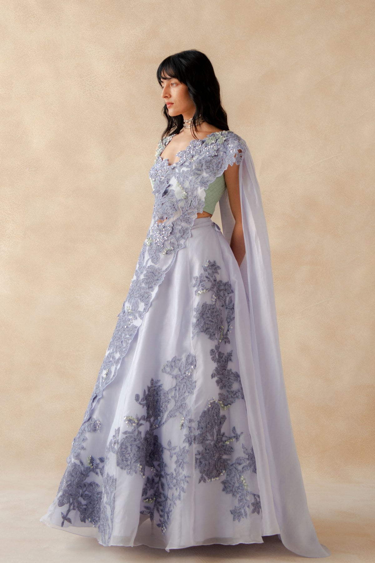 Lace Embroidered Blouse Lehenga Drape