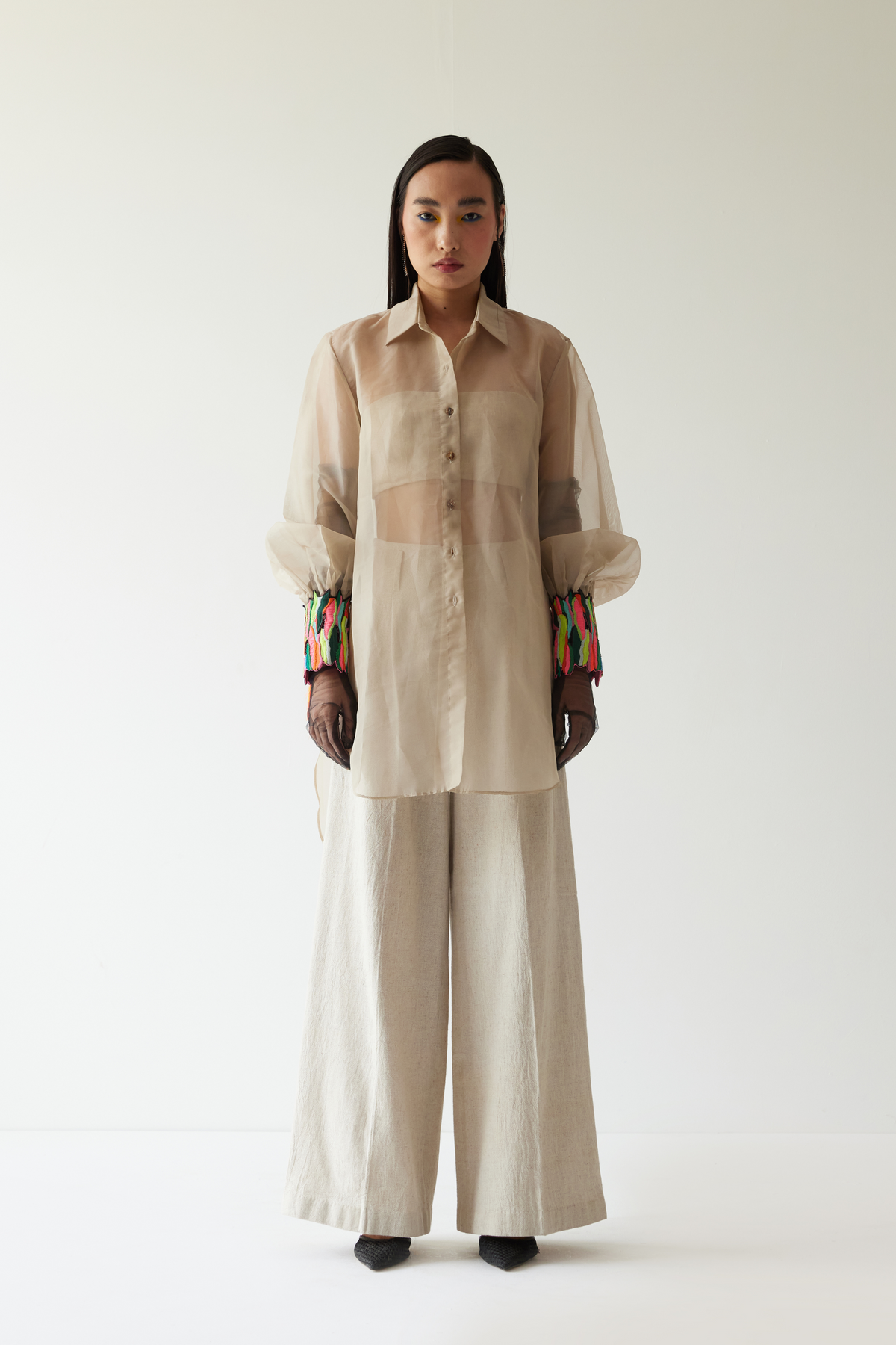 Organza Shirt With Paint Stain Cuffs