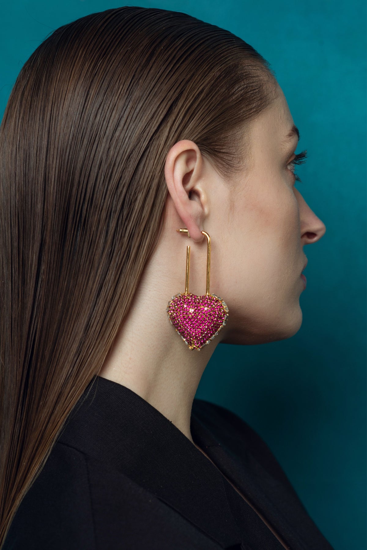 Heart Lock Hoops In Ruby Red