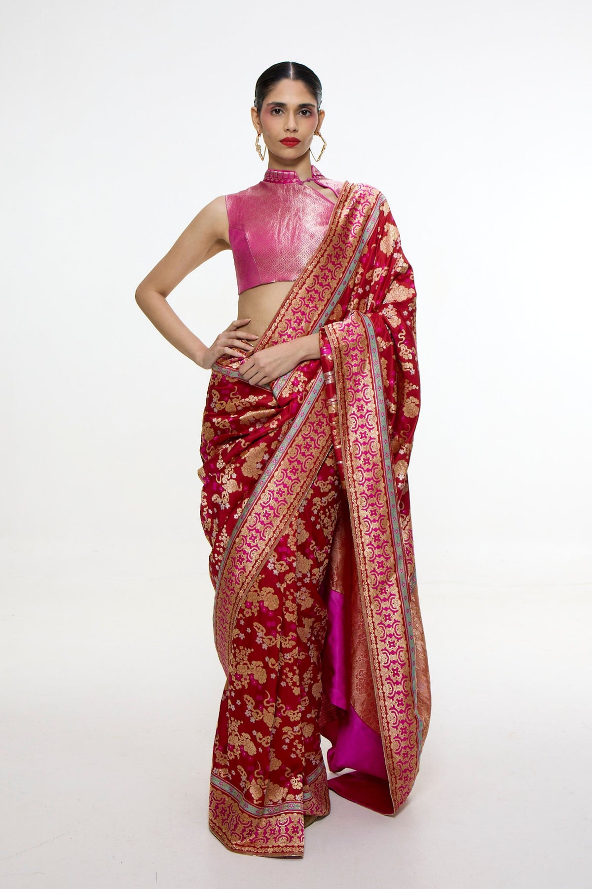 Handwoven Ruby Red Mashroo Silk Saree