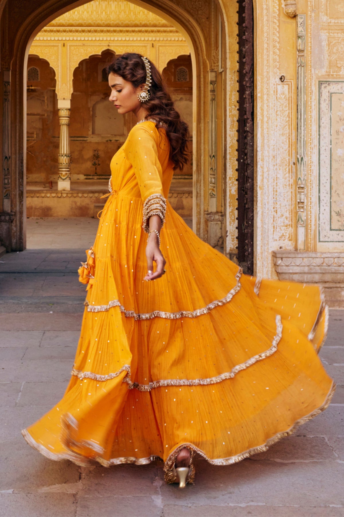 Saffron Tiered Angrakha Set