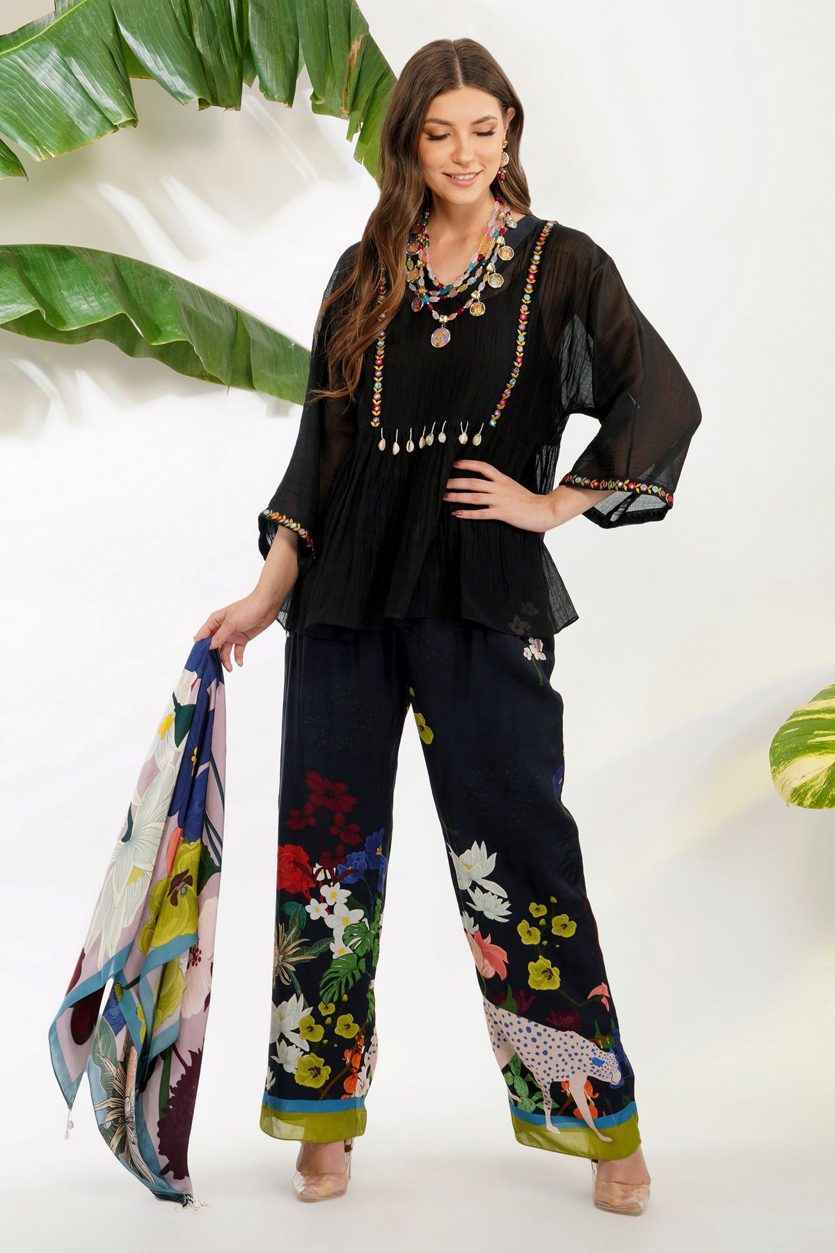 Mirrorwork Top  With Flora Fauna Pants