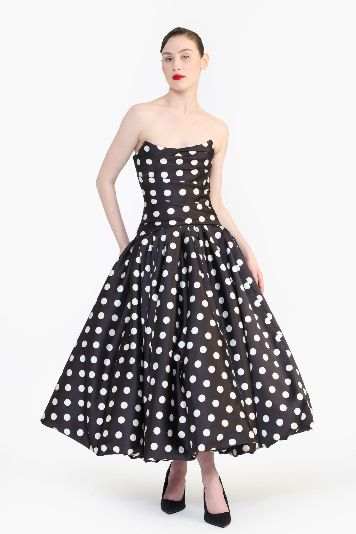 Strapless Draped Balloon Midi