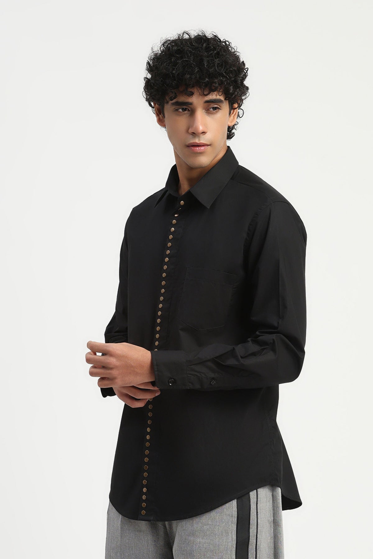 Studs Placket Indigo Shirt