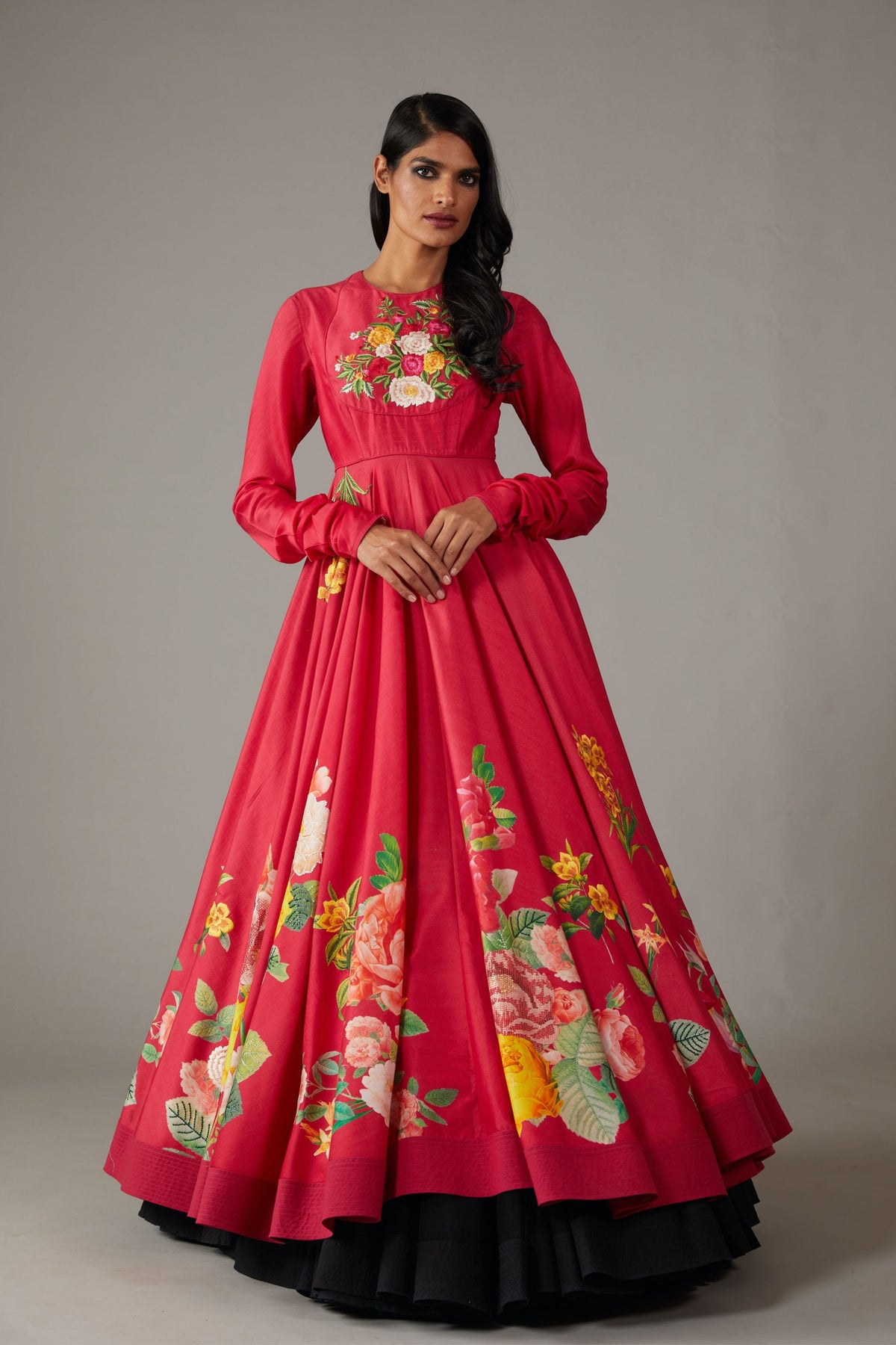 Red Print Chanderi Anarkali Set