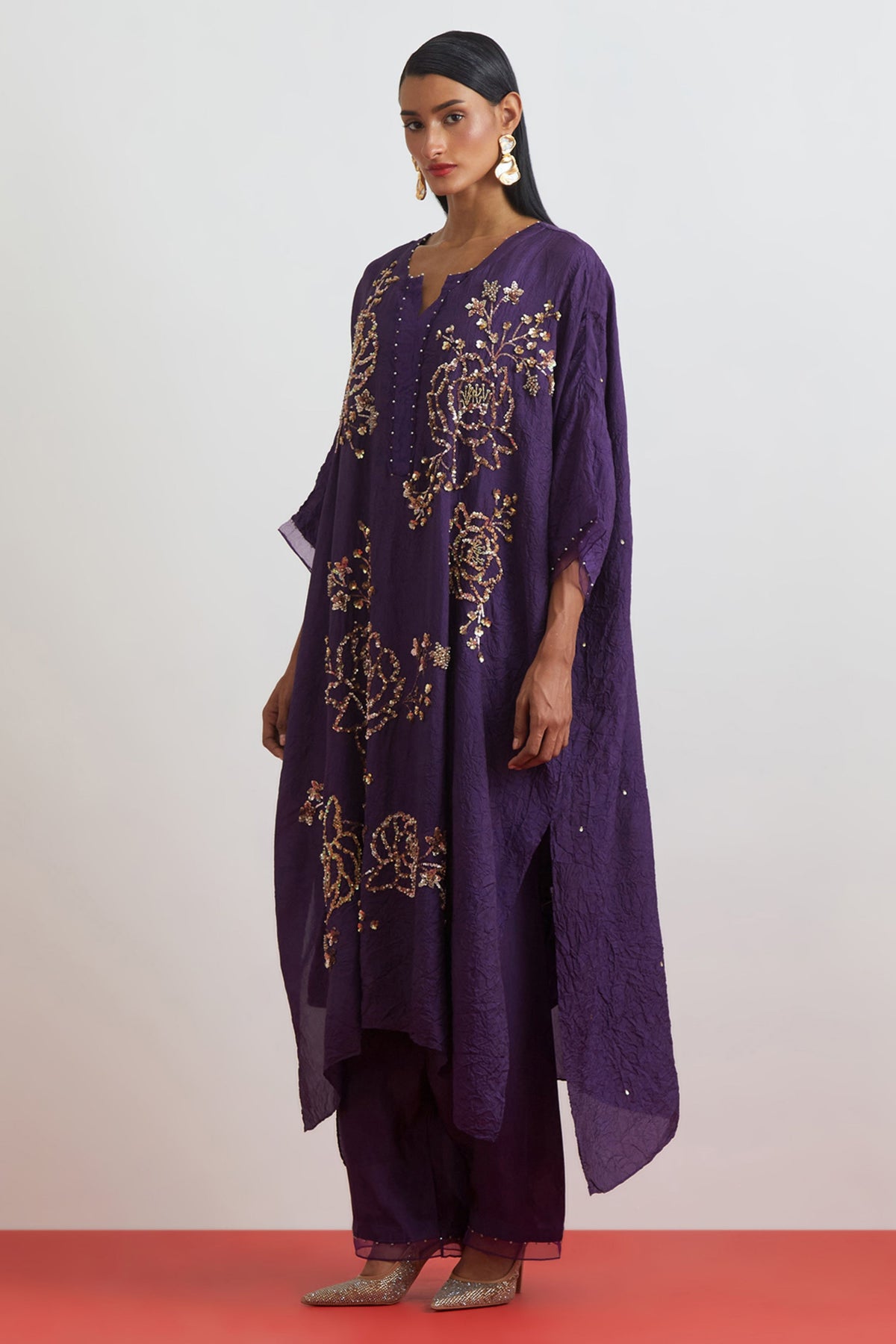 Violet Rose Embroidered Kaftan Set